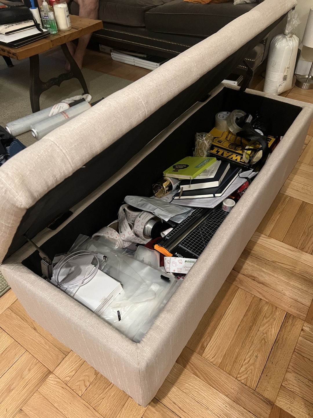 Beige Linen Storage Ottoman Bench - photo 2