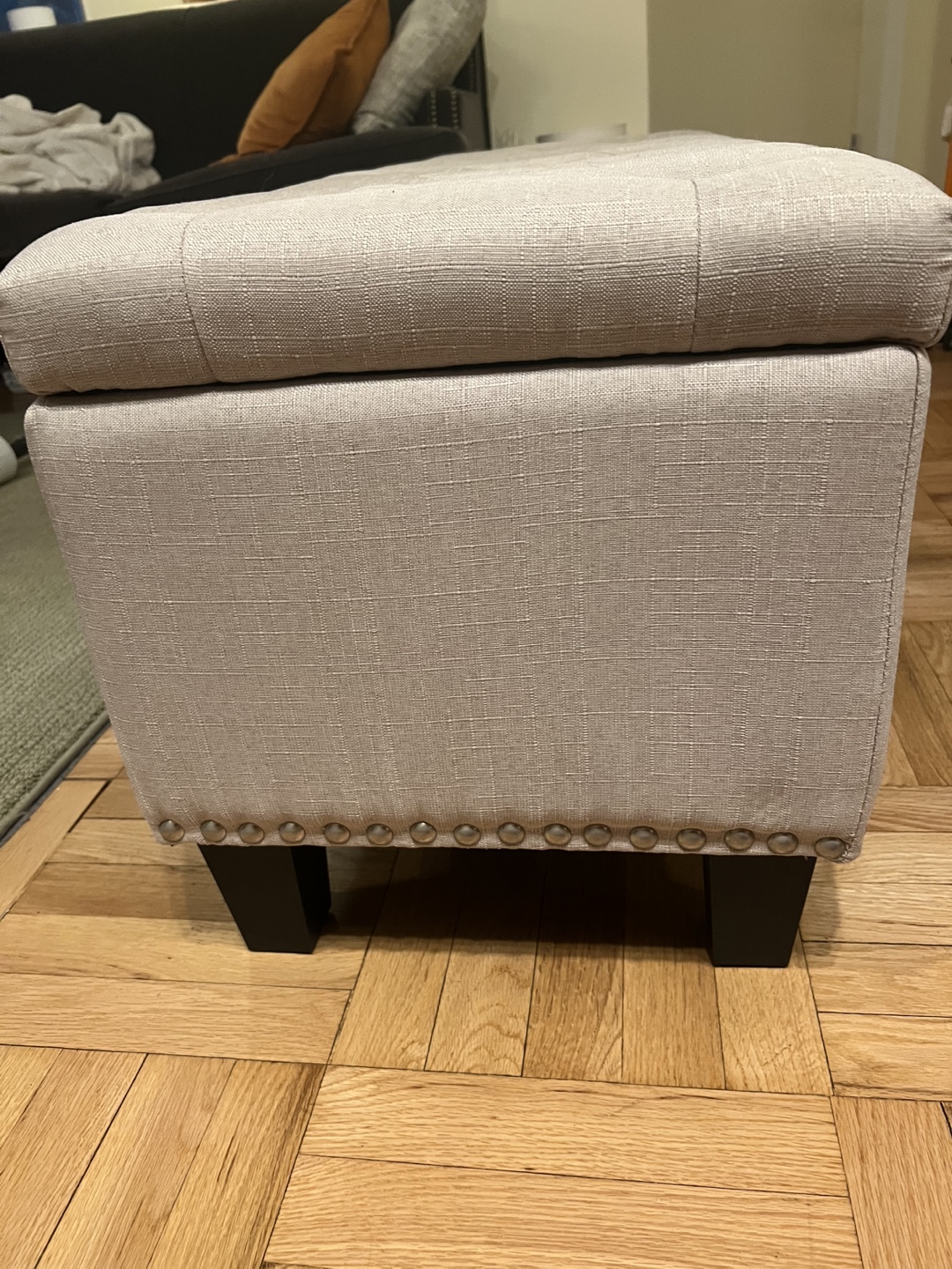Beige Linen Storage Ottoman Bench - photo 3