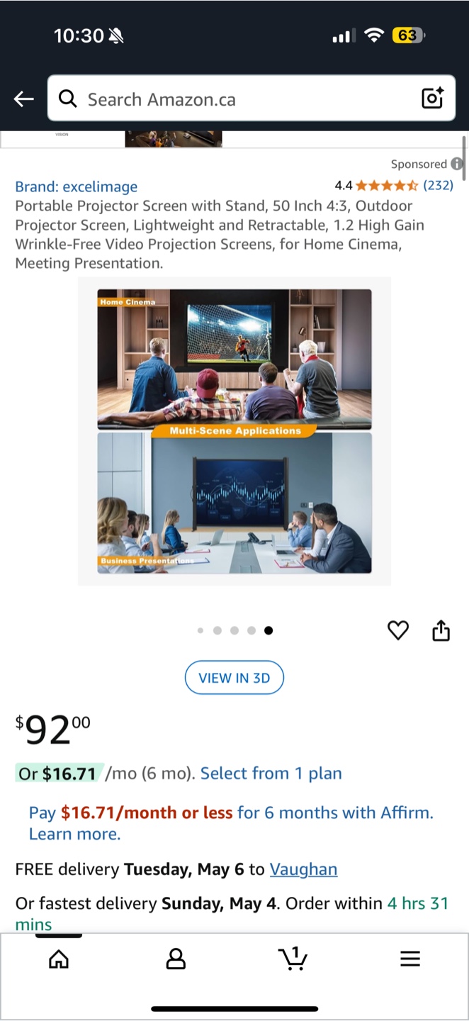 50" Portable Projector Screen with Stand