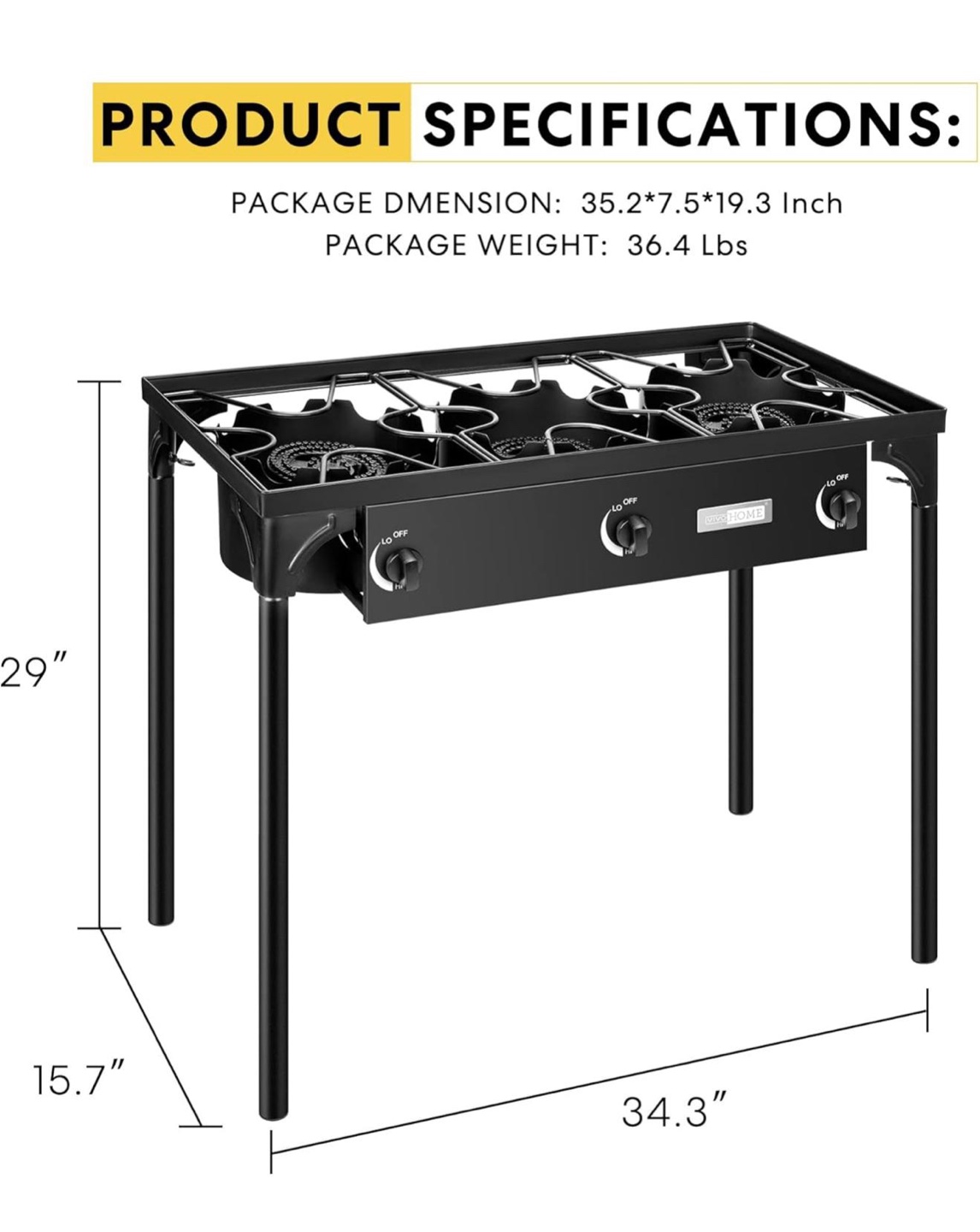 VIVOHOME Outdoor 3-Burner Propane Stove - photo 3
