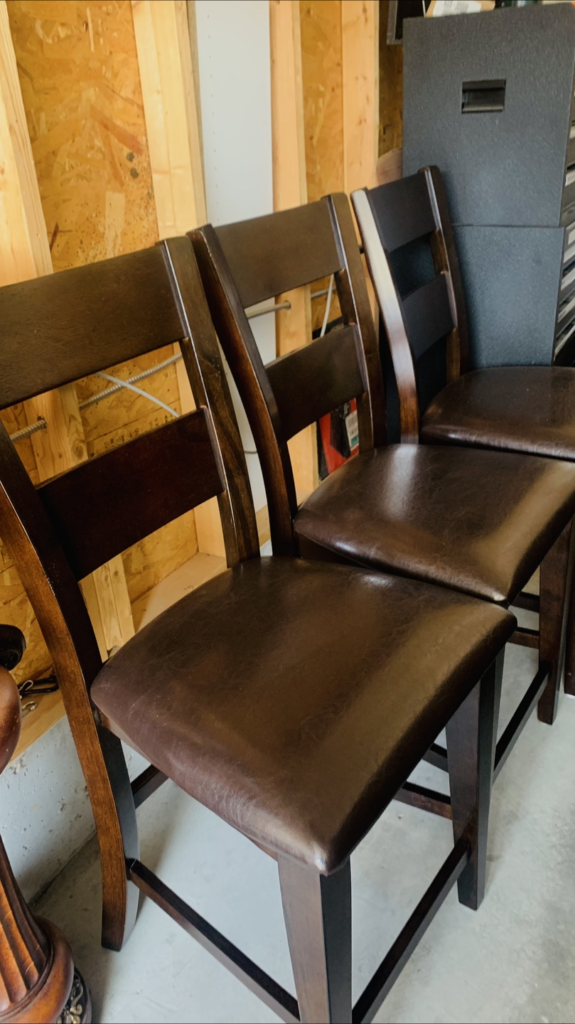 Set of 3 Three Dark Brown Leather Dining Chairs