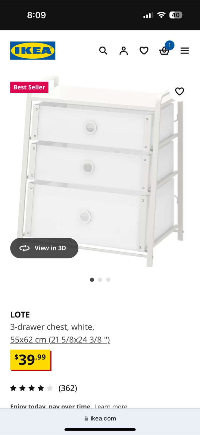 White 3-Drawer Storage Unit 55x62 cm (21 5/8x24 3/8 ") - photo 2