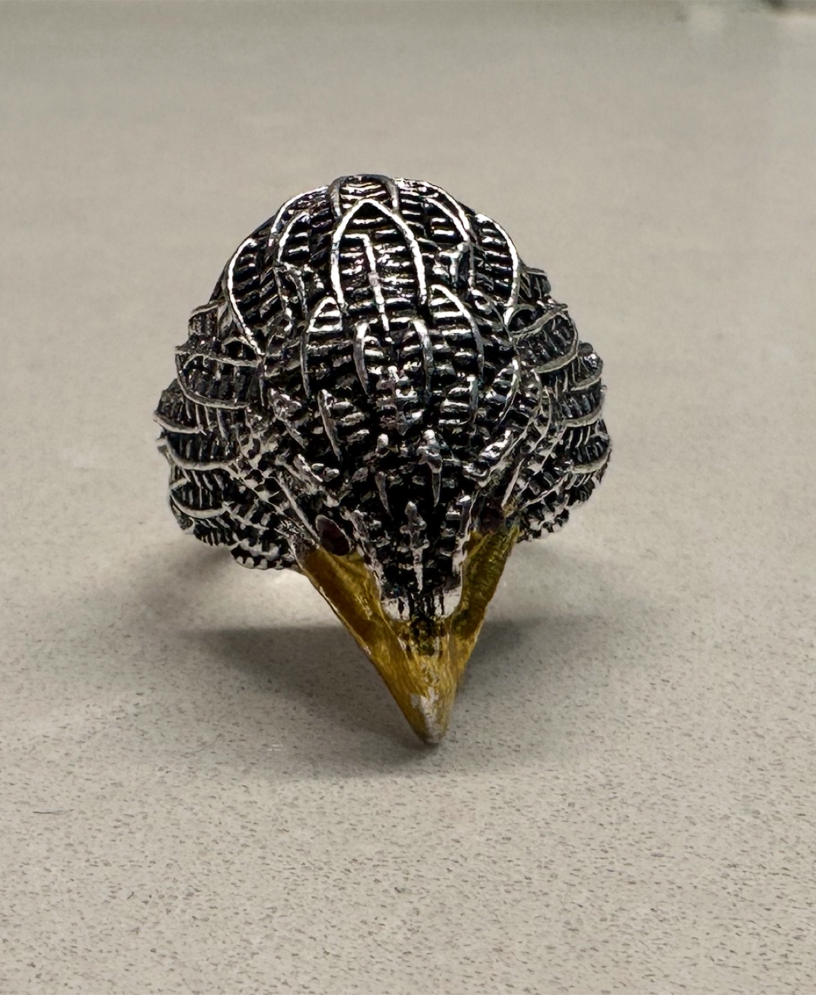 Men's Eagle Head Ring, Silver Tone with Red Stones - photo 2