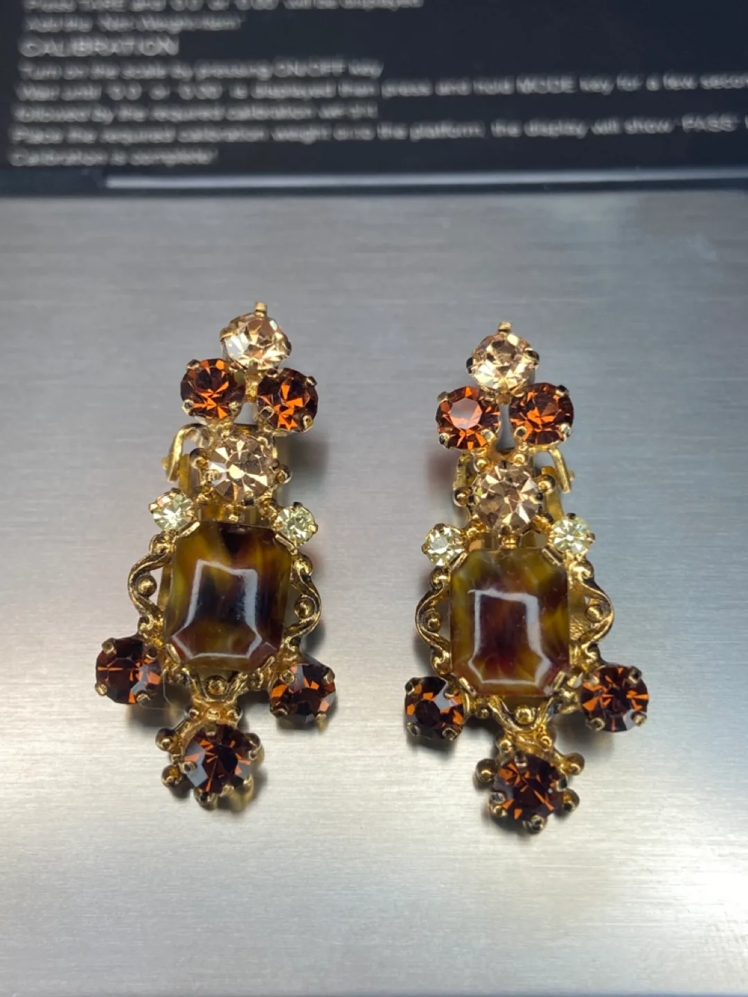 Vintage Clip-On Earrings with Brown and Gold Stones thumbnail