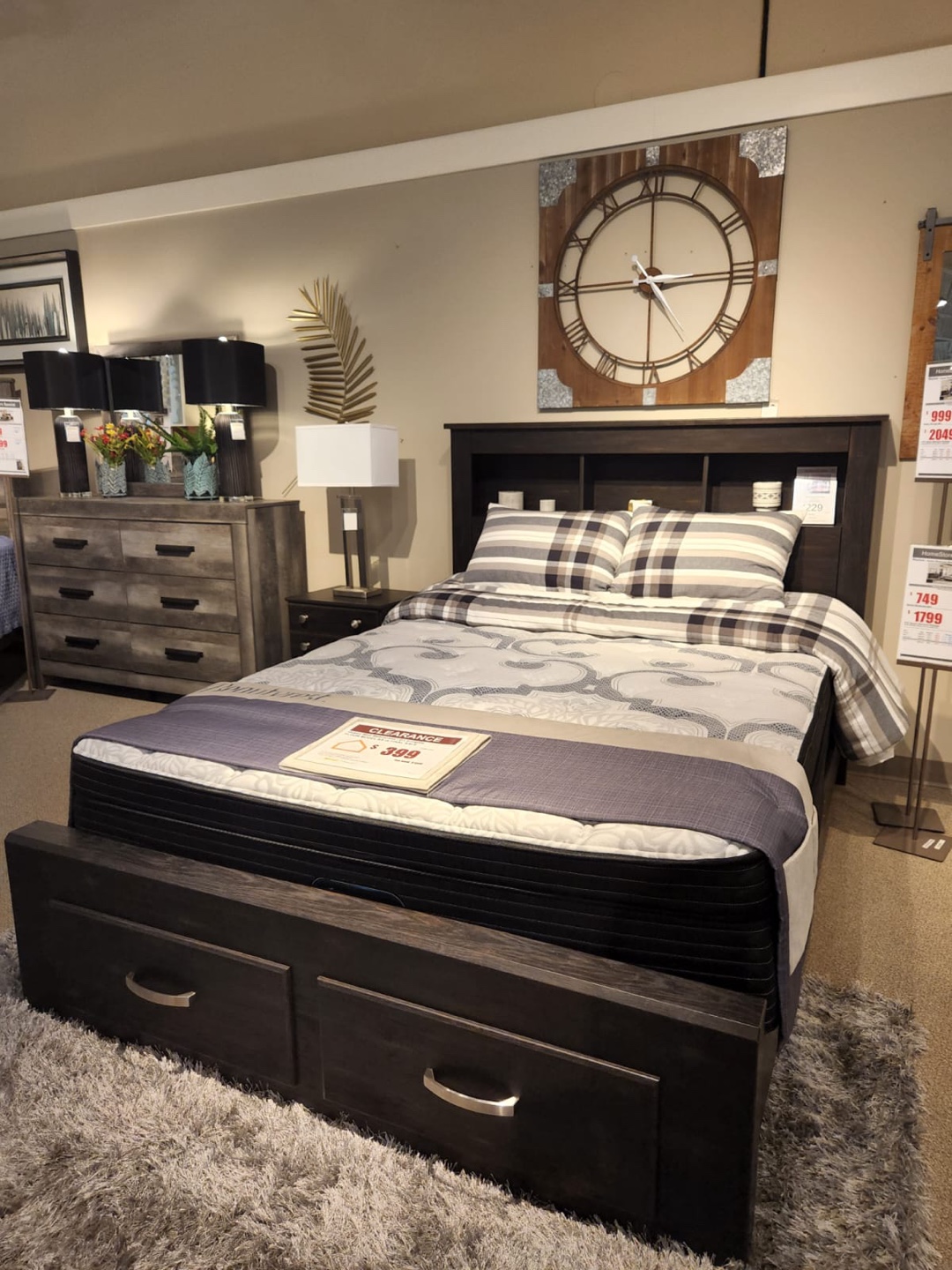 Queen Bed Frame with Built-in Headboard and Storage