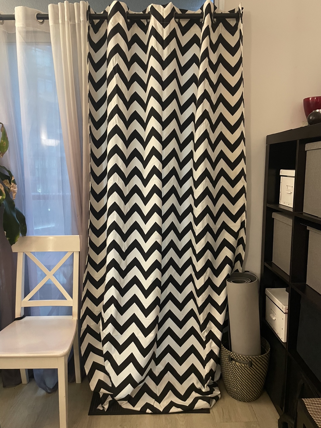 Black and White Chevron Grommet Curtains - Set of Four