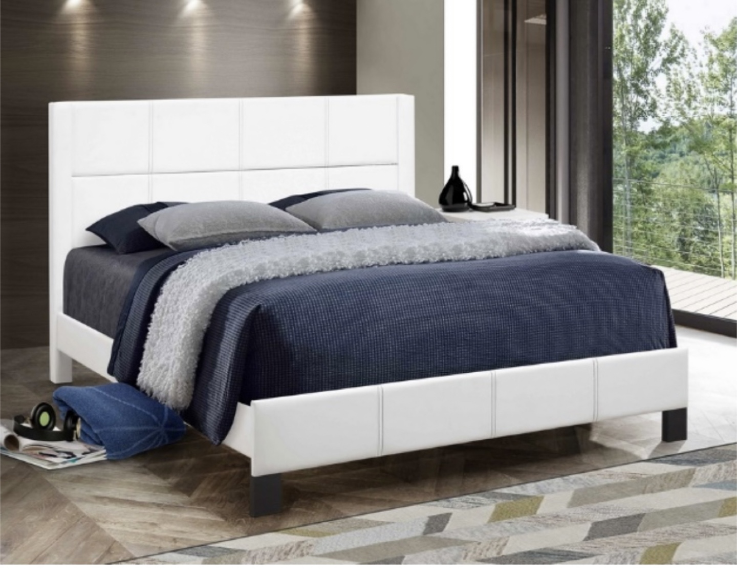 Free Delivery Queen Size White And Black Faux Leather Bed Frame