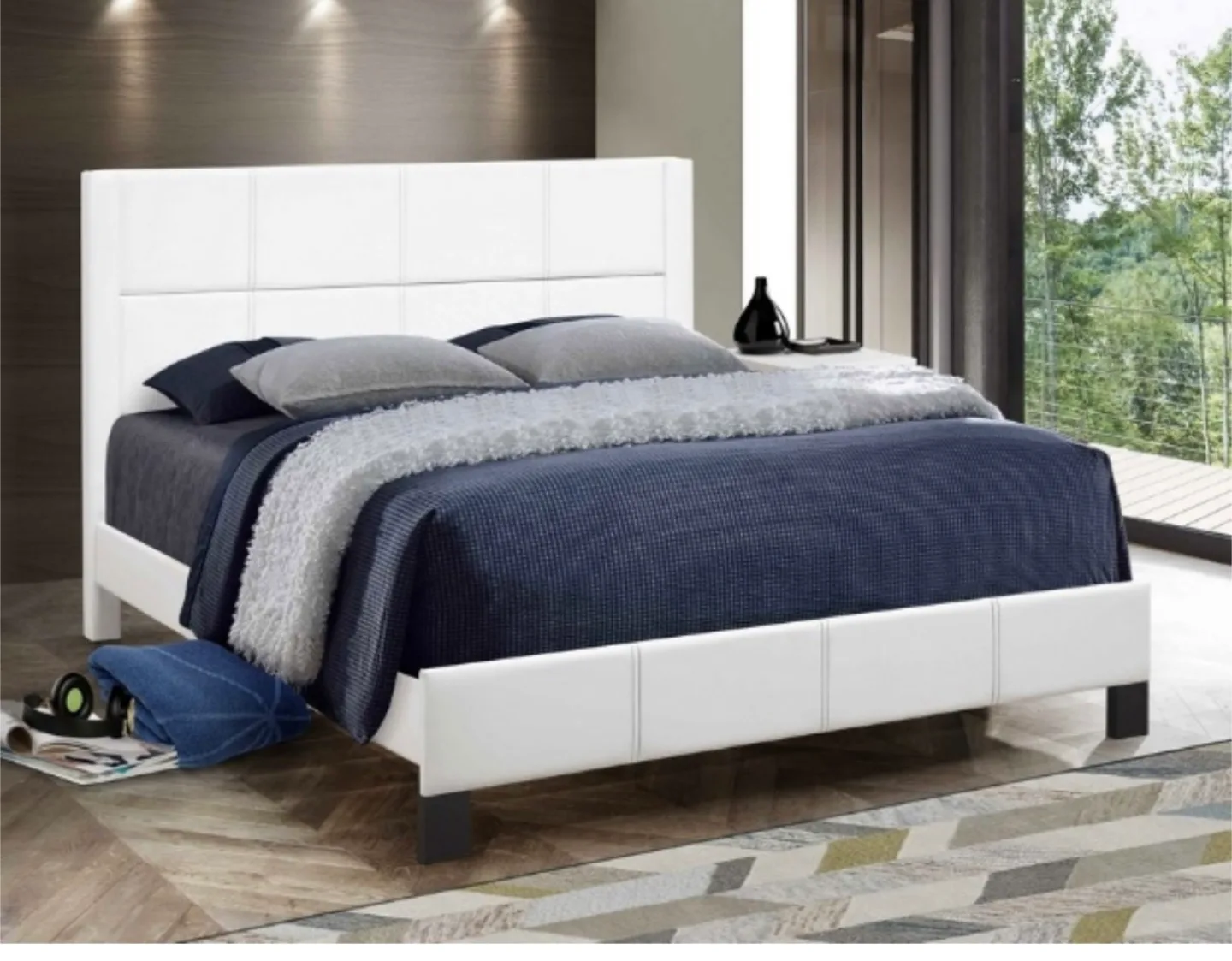 Free Delivery Queen Size White And Black Faux Leather Bed Frame thumbnail