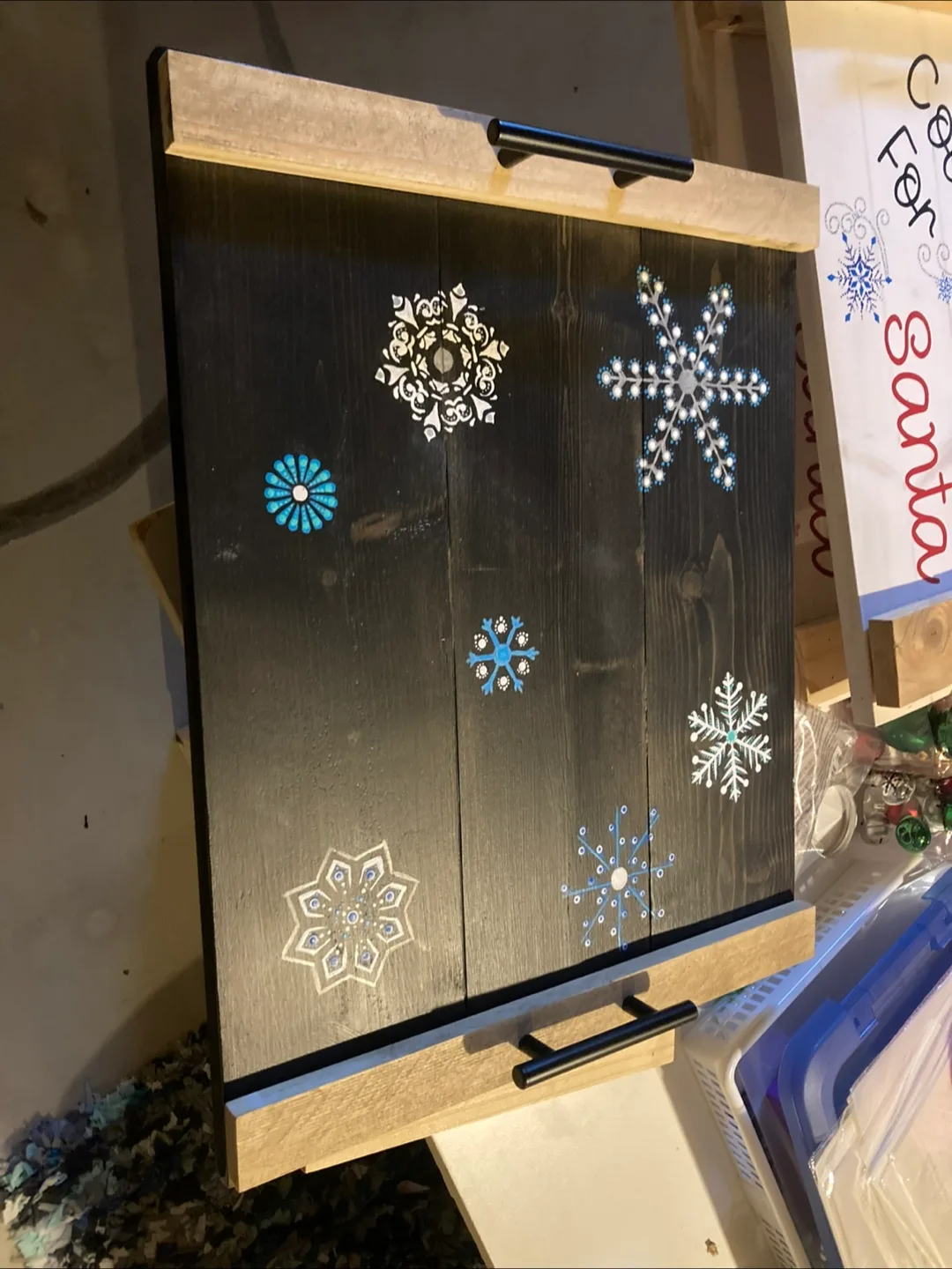 Hand-painted winter snowflake serving tray thumbnail