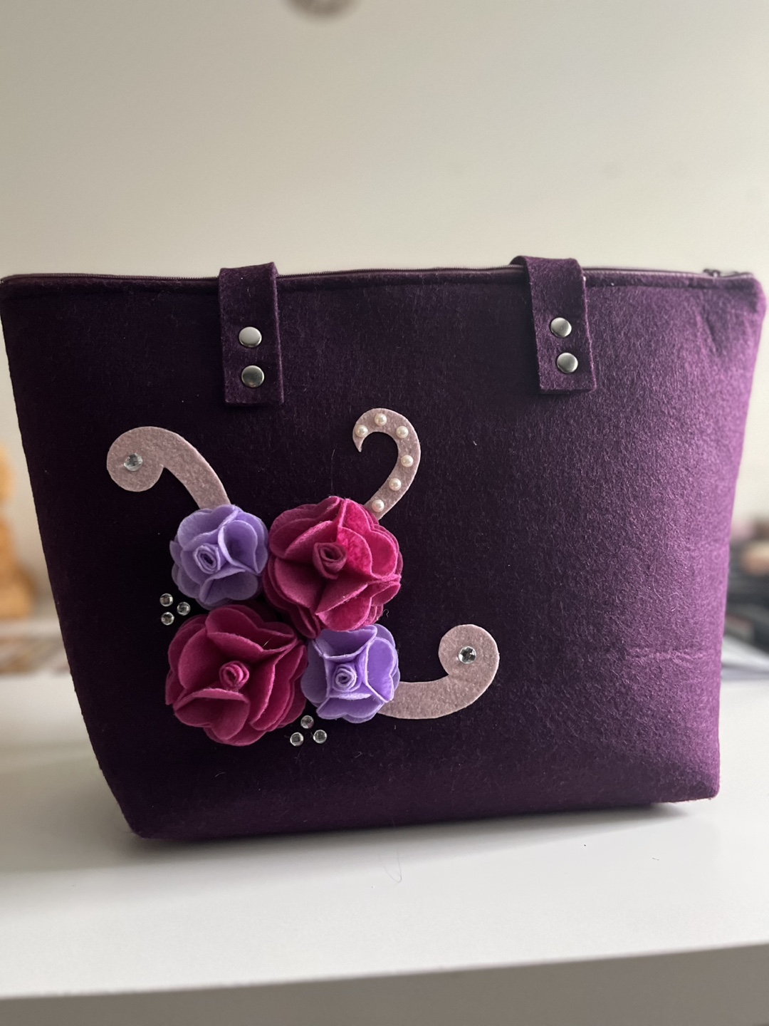 Purple felt tote bag and pink scarf set - photo 4