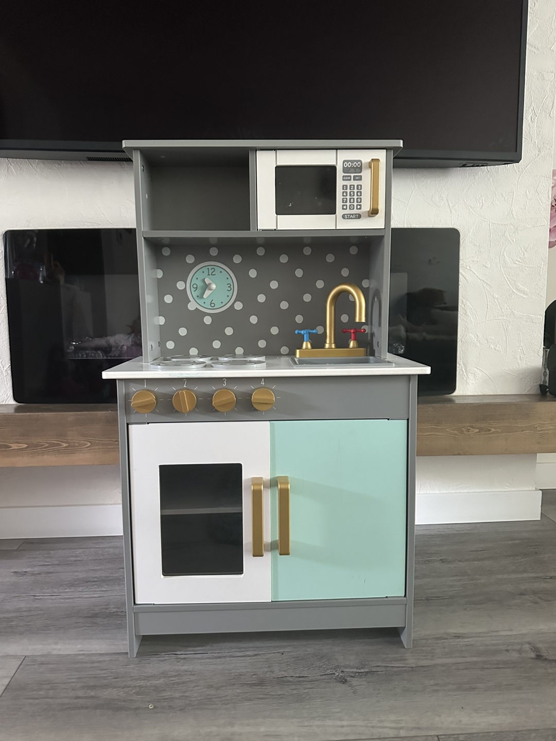 Kids Wooden Play Kitchen - Grey and Mint - photo 2