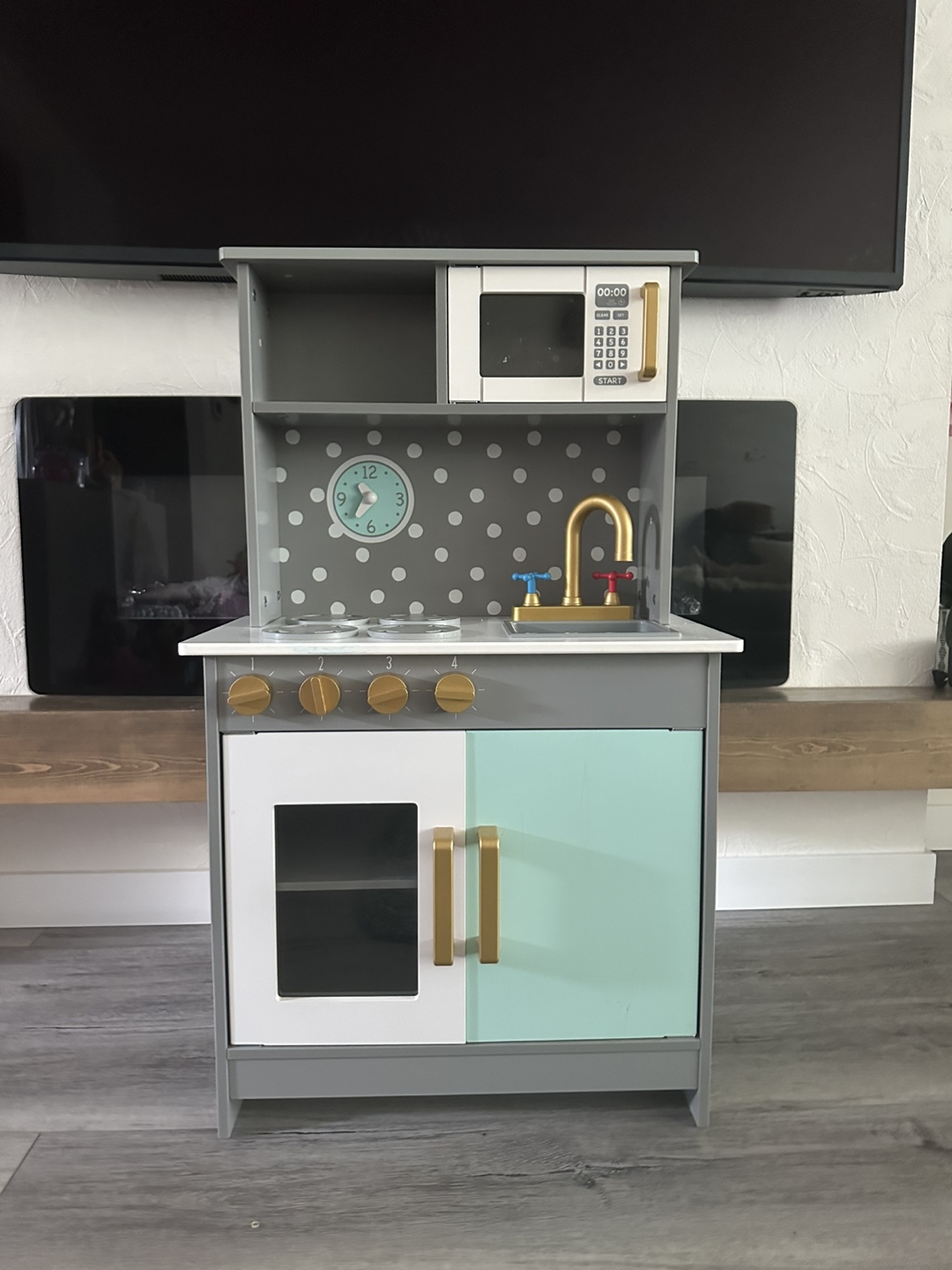 Kids Wooden Play Kitchen - Grey and Mint - photo 3