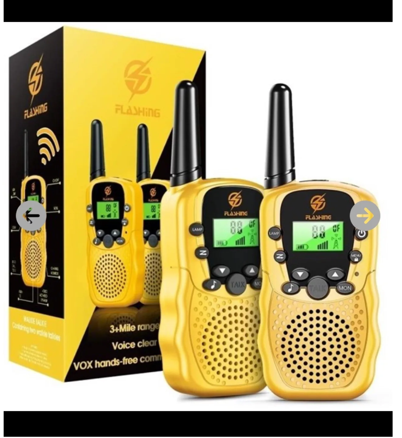 Flashing Brand Kids Walkie Talkies, Yellow, 3km Range thumbnail