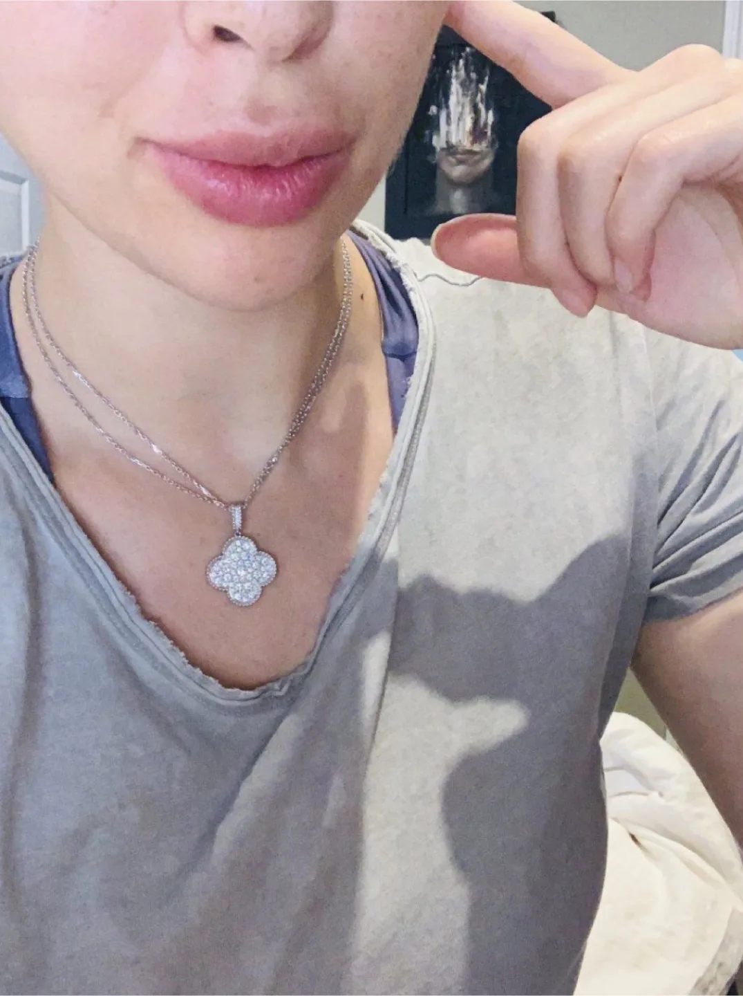 18K white gold filled magic clover moissanite necklace thumbnail
