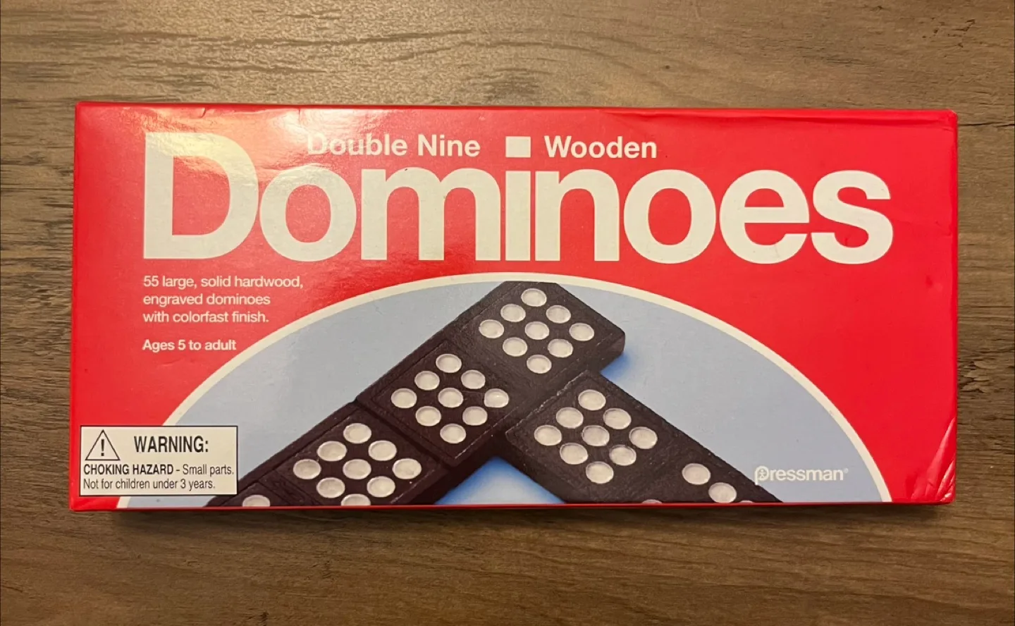 Double Nine Wooden Dominoes Game - 55 Large Pieces thumbnail