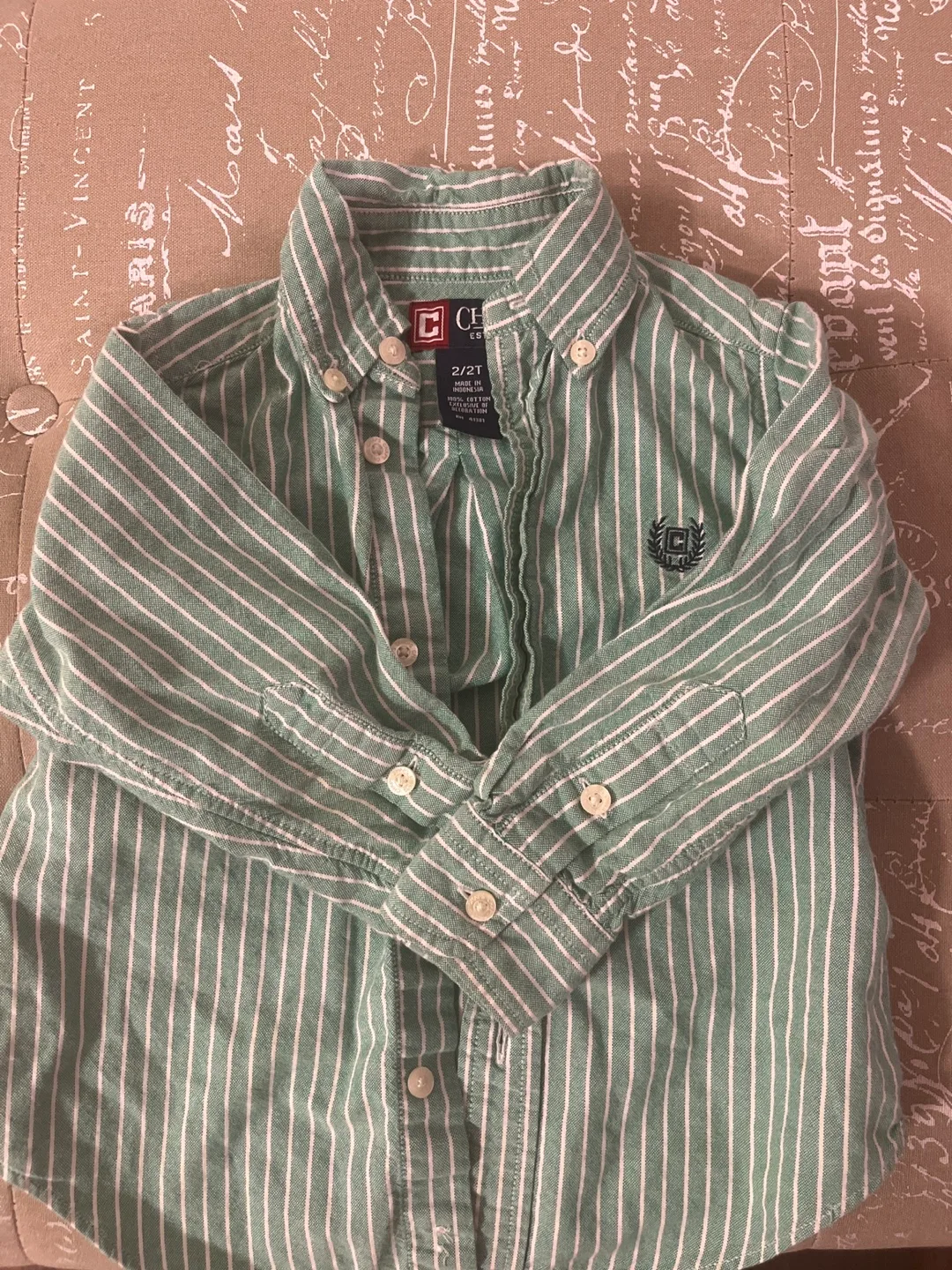 Children's Green Striped Button-Down Shirt - Size 2/2T thumbnail