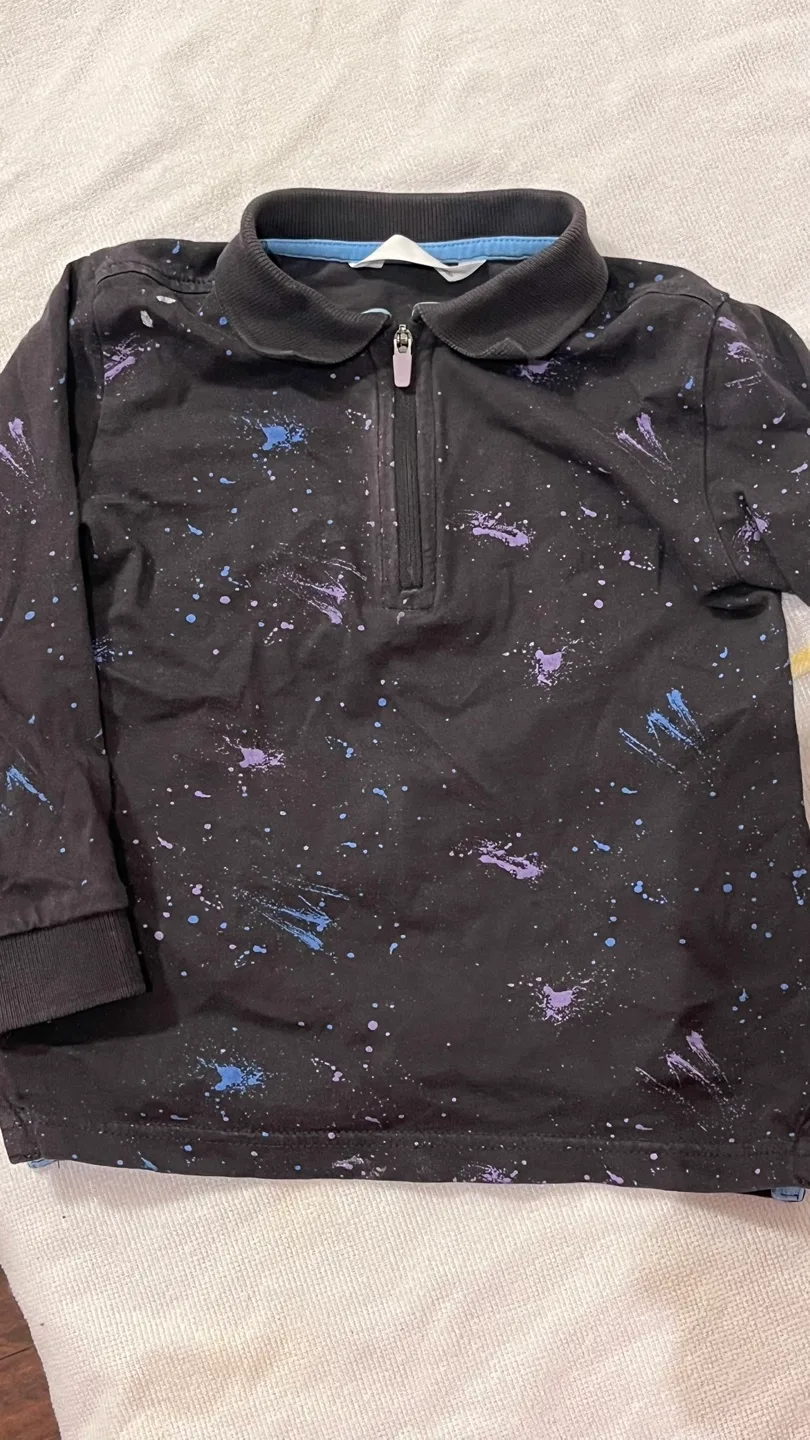 Boys' Black Long-Sleeve Polo Shirt with Paint Splatter Print thumbnail