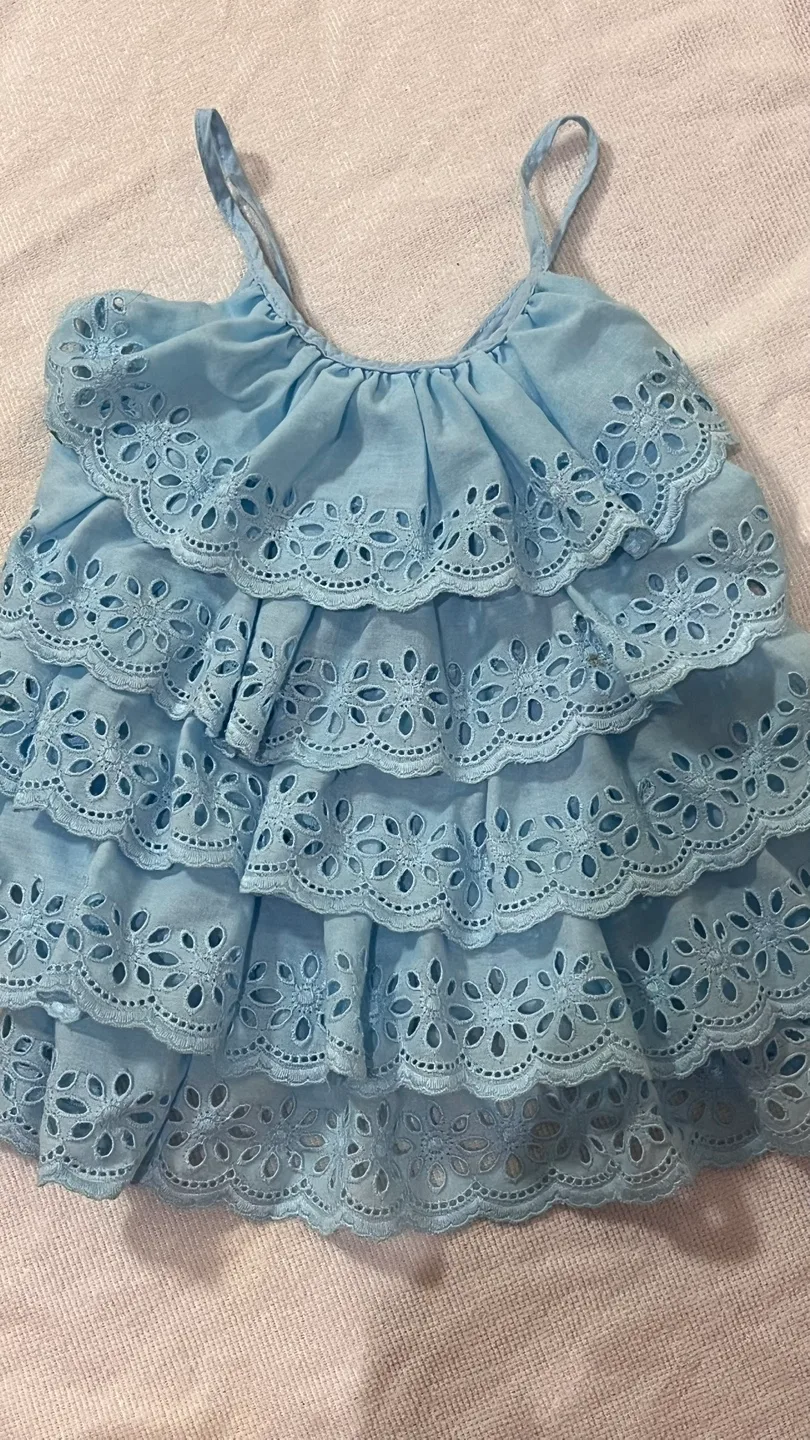 Girls' Light Blue Eyelet Ruffle Top thumbnail