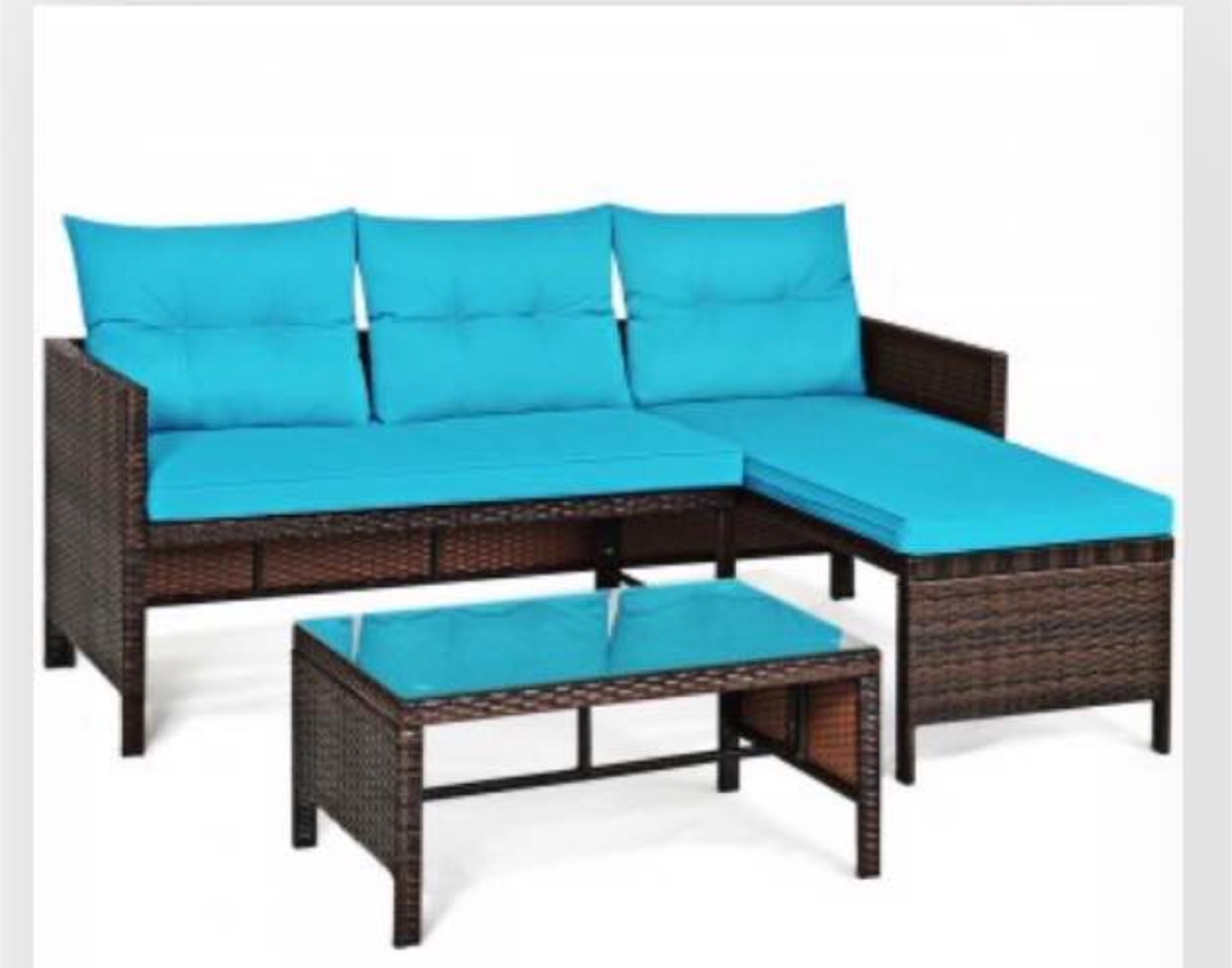 3-Piece Outdoor Wicker Sectional Sofa Set with Teal Cushions