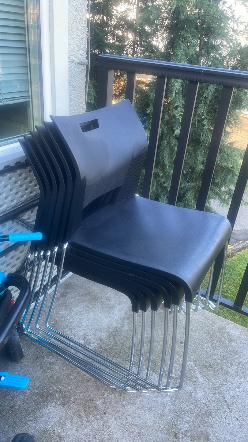 Stackable Black Plastic Chairs with Chrome Legs - photo 2