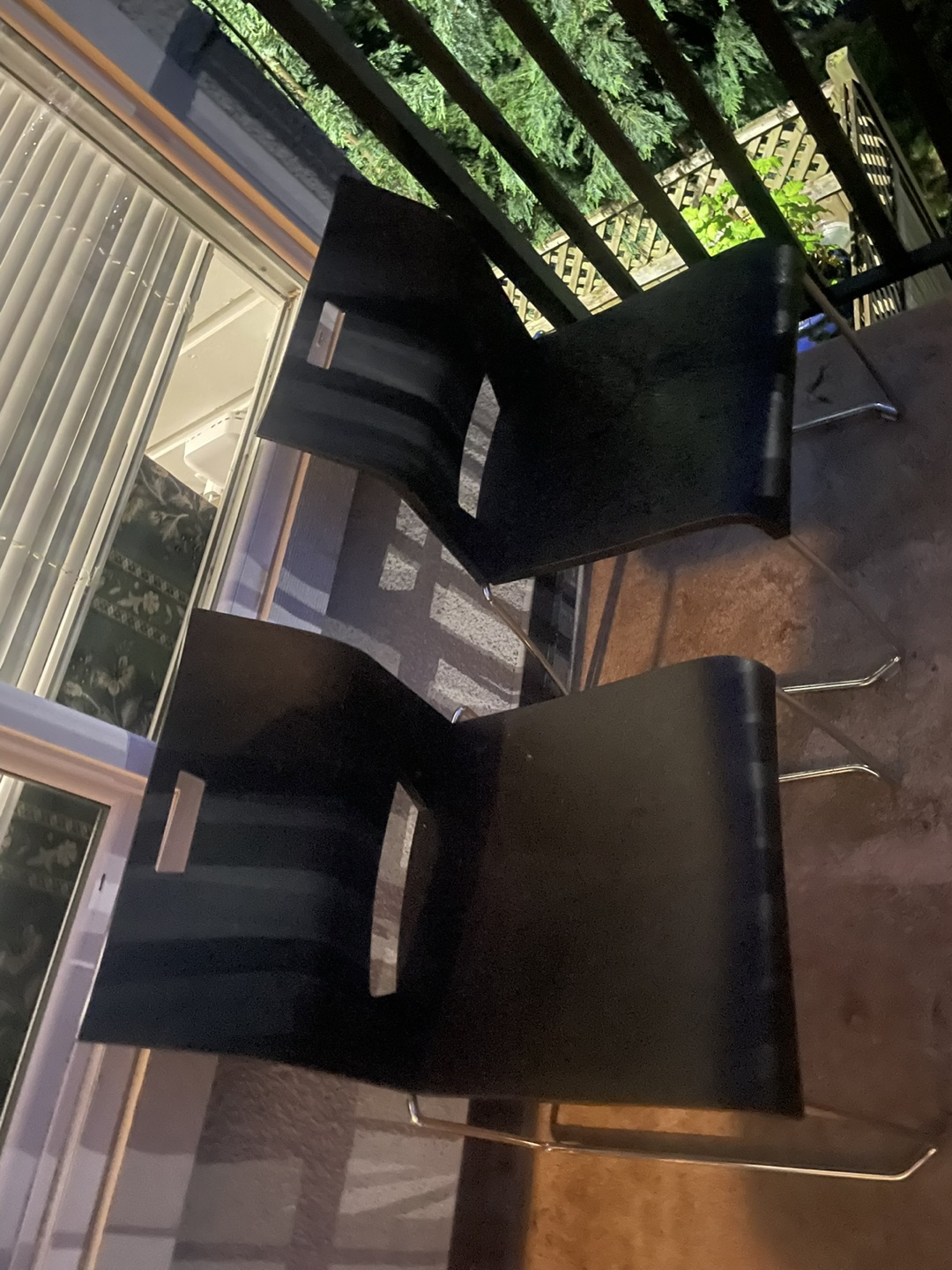 Stackable Black Plastic Chairs with Chrome Legs