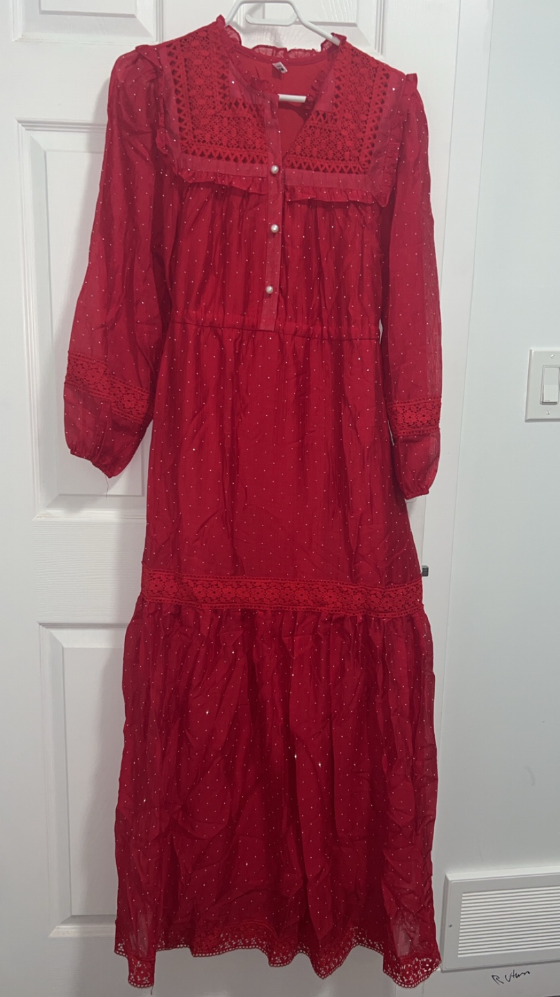 Red embroidered maxi dress