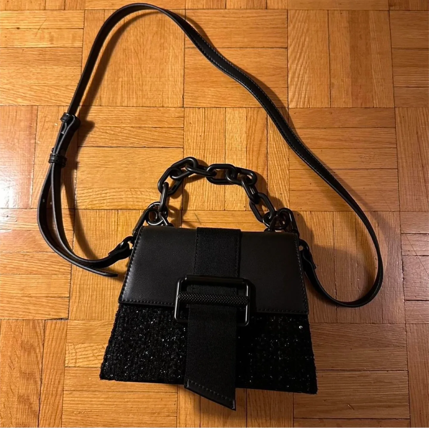 Black Mini Crossbody Bag with Chain Strap thumbnail