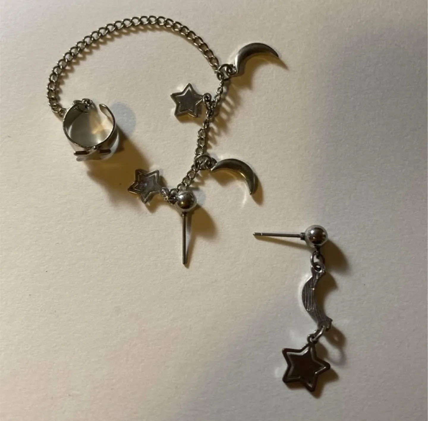 Silver Moon and Star Earring Set thumbnail