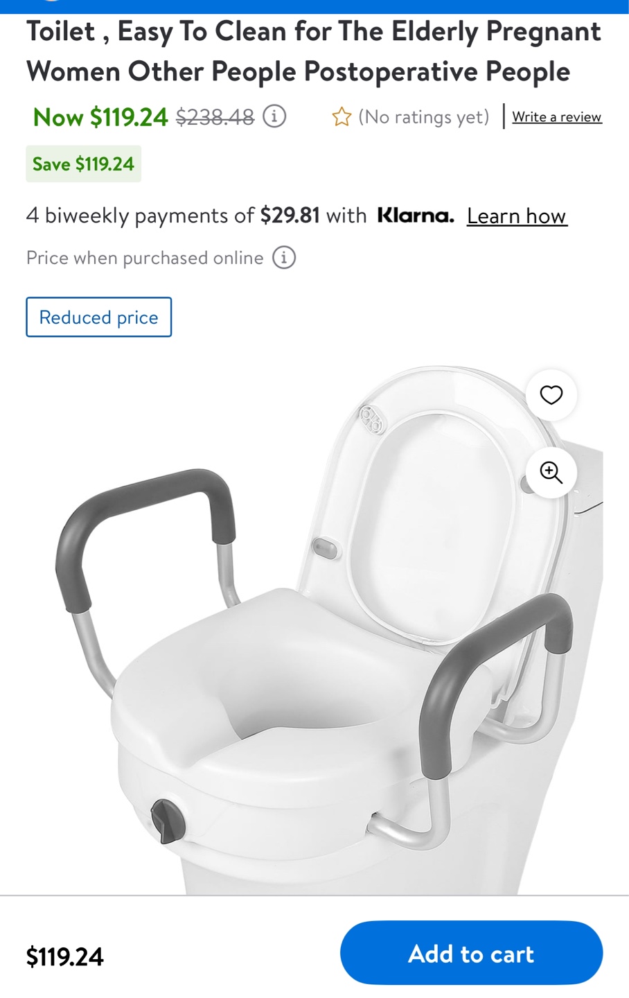Elevated Toilet Seat with Armrests