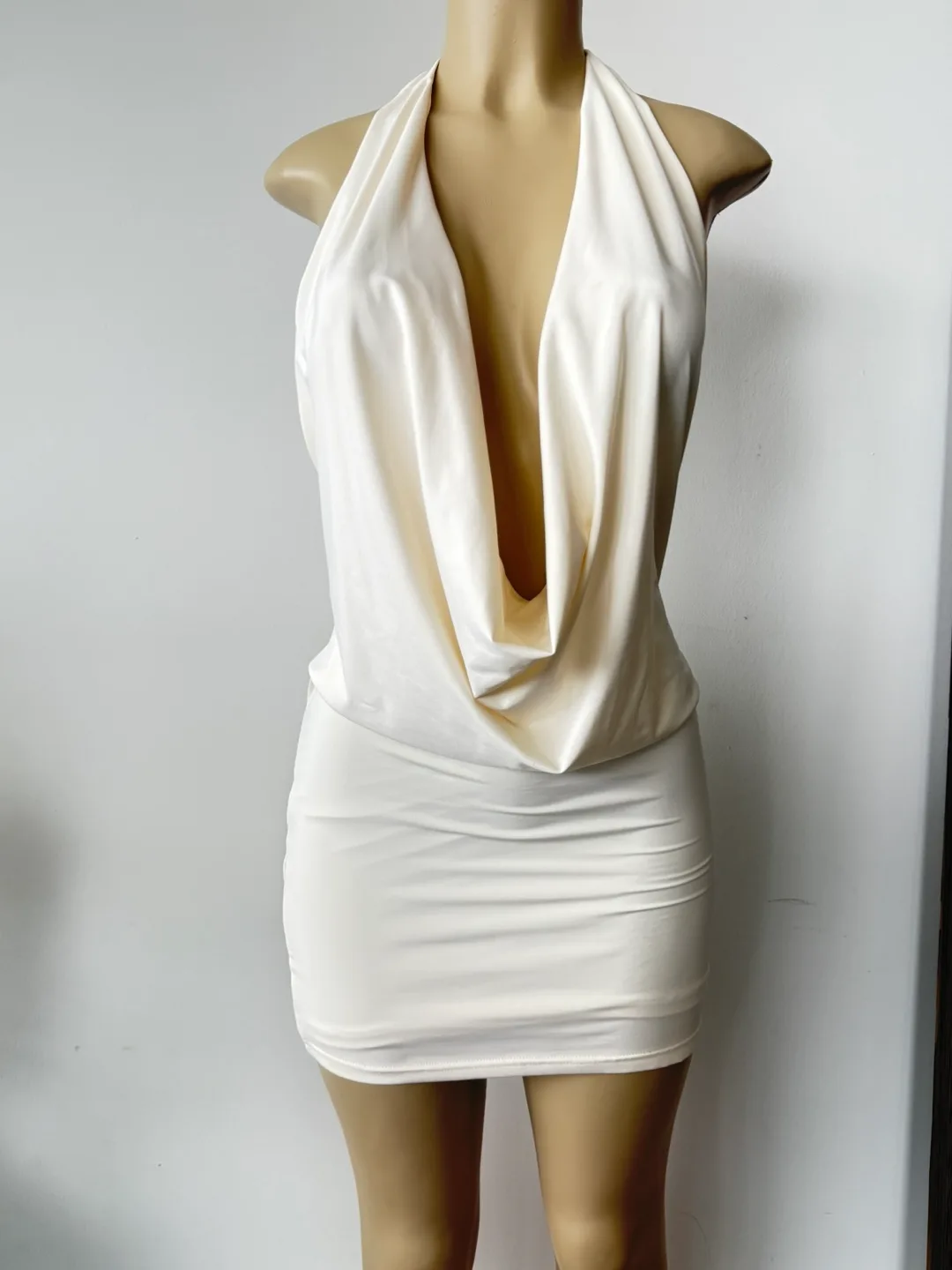 Revolve Stunning Off-White Cowl Neck Mini Dress
