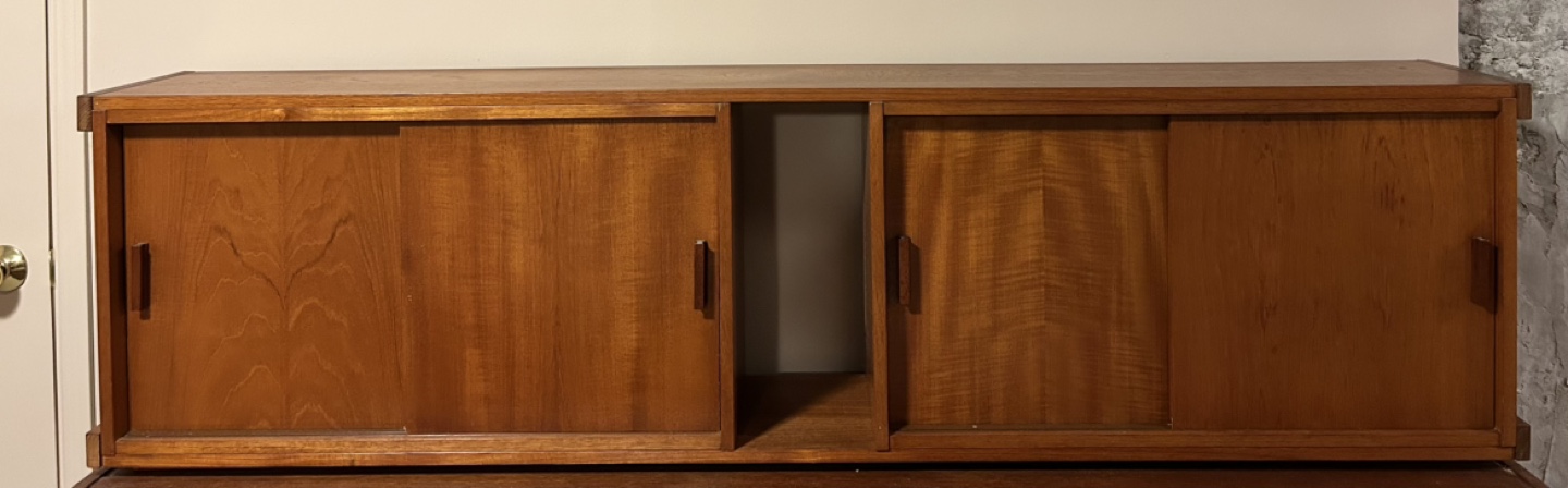 Mid-Century Modern Teak Wood Hutch Sliding Door Cabinet - photo 2