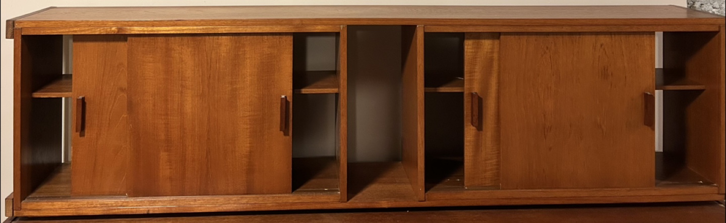 Mid-Century Modern Teak Wood Hutch Sliding Door Cabinet