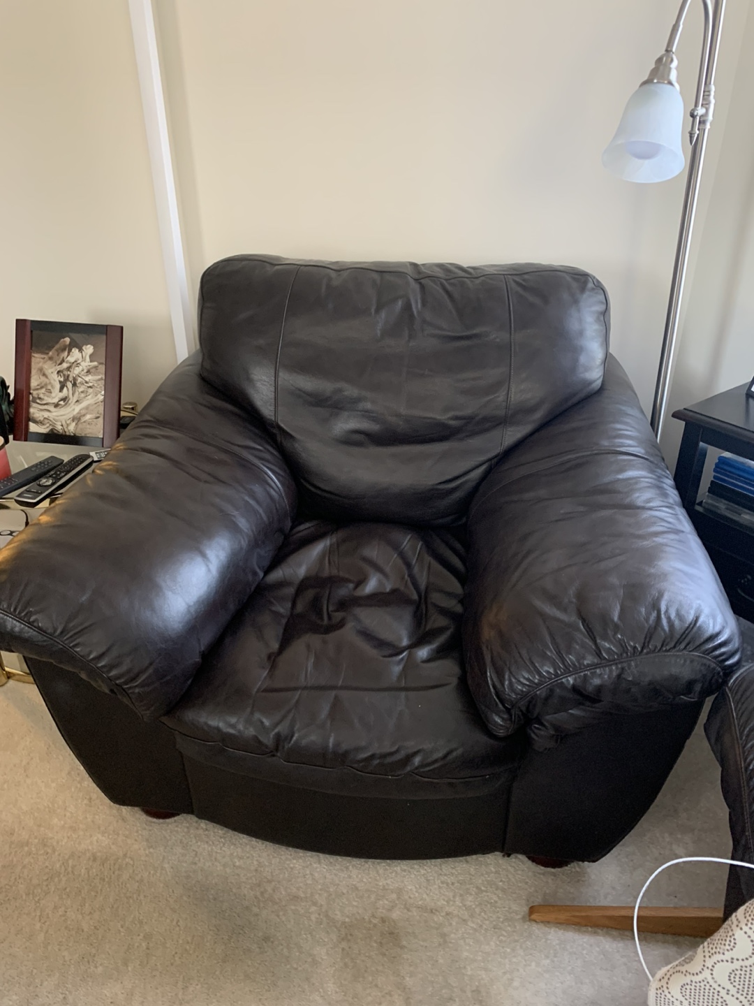 Dark Brown Leather Sofa Set - photo 2