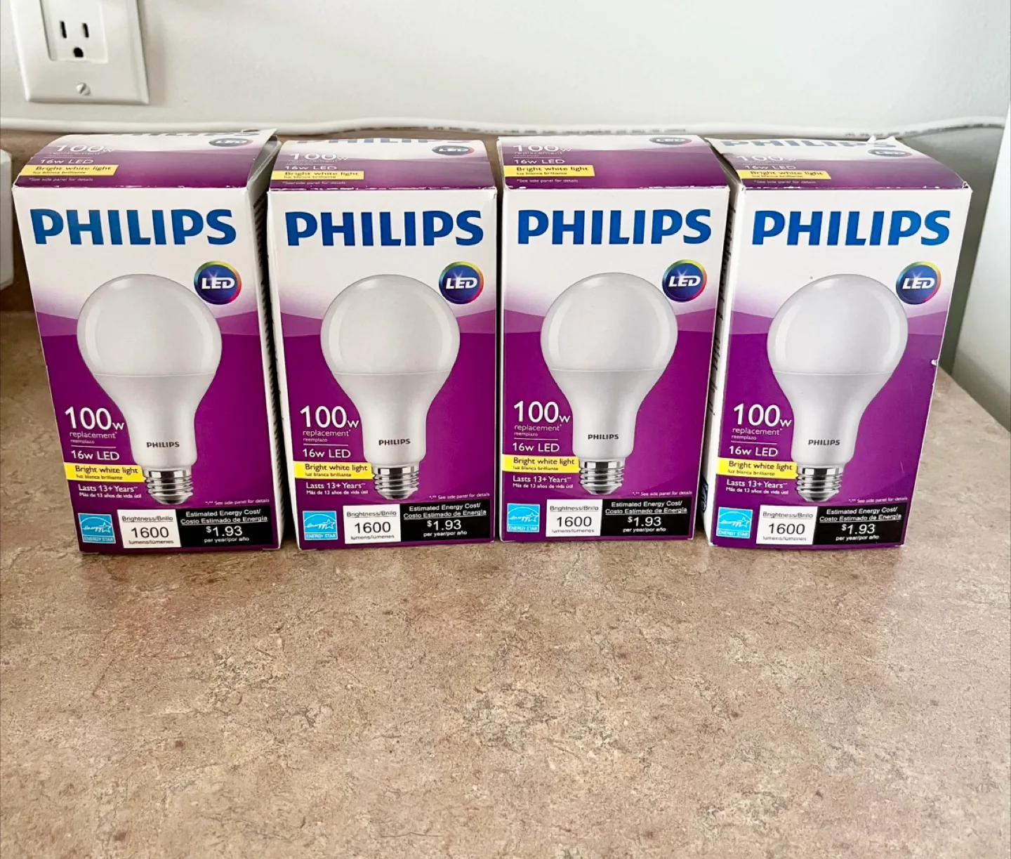 4 Philips 100w LED Light Bulbs- E26-Bright white light thumbnail
