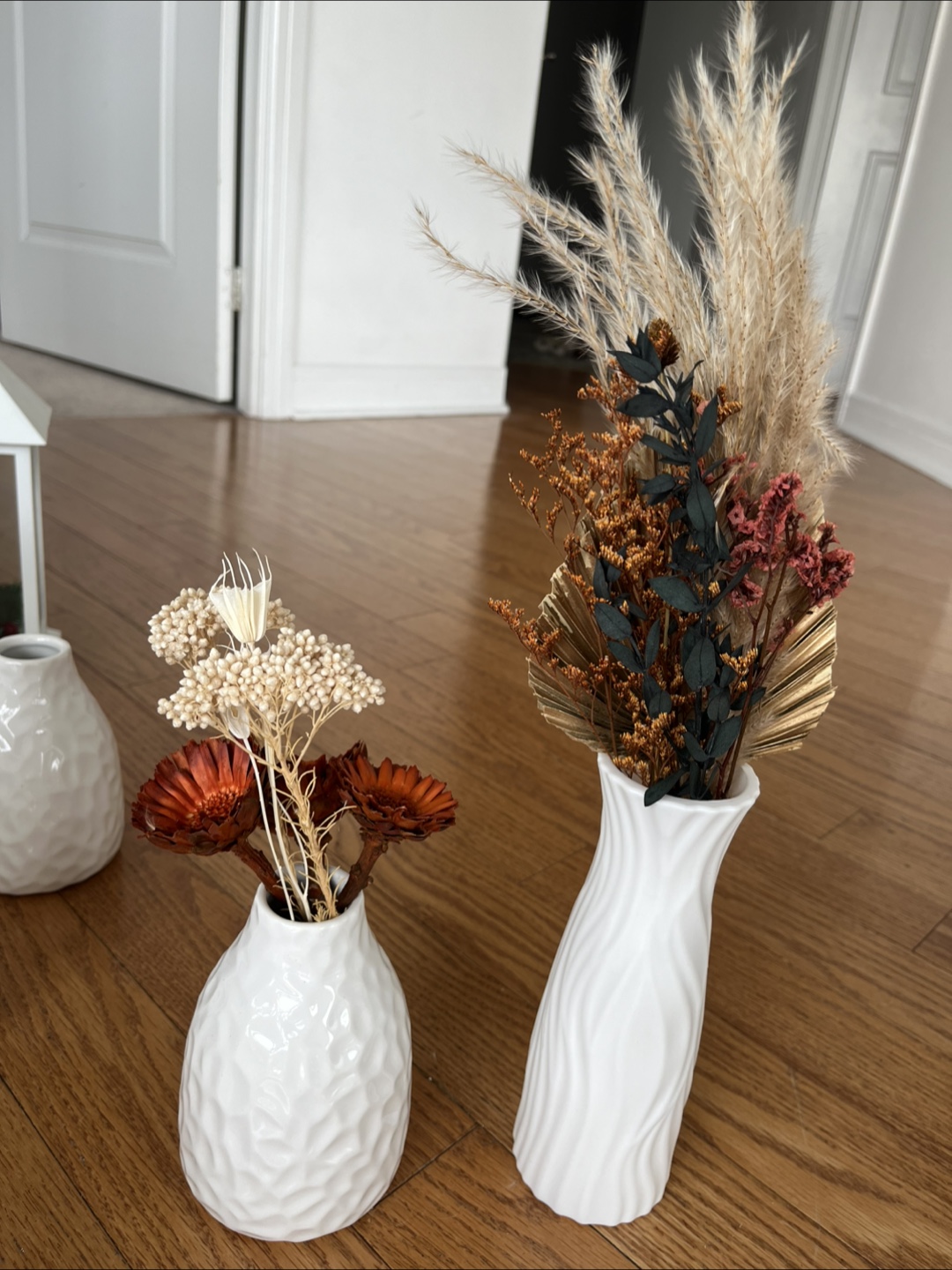 White Ceramic/plastic Vases + Dried Flowers