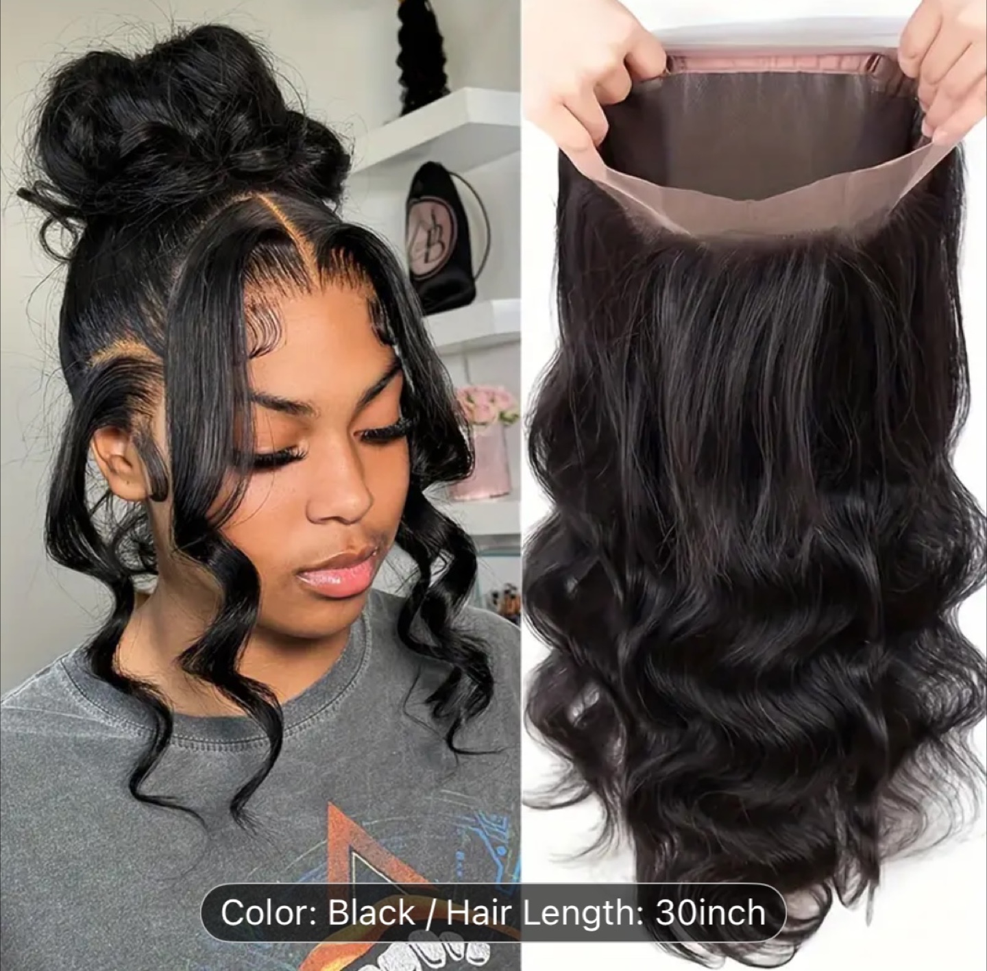 30-inch Body Wave Lace Front Wig - Black