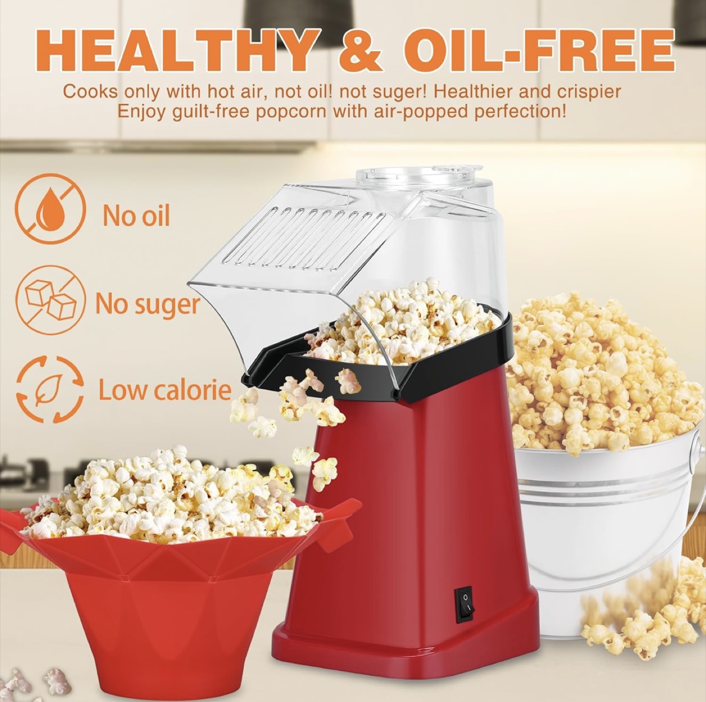 Popflix Hot Air Popcorn Popper - Red