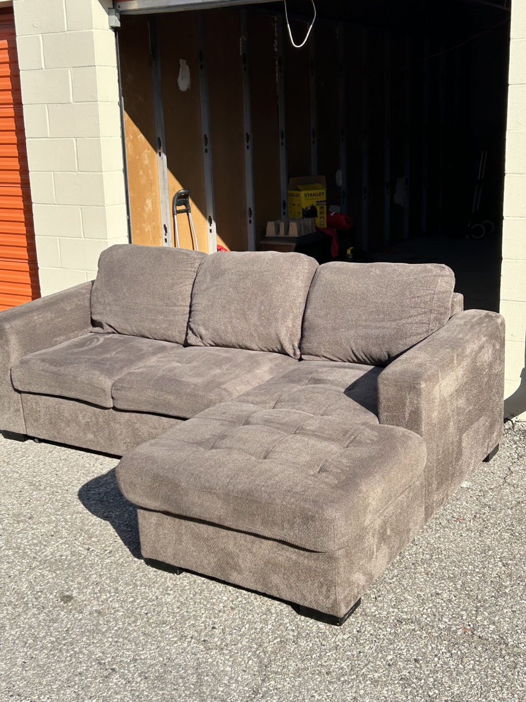 Steam washed Grey Sectional Sofa with Pull-Out Ottoman - photo 2
