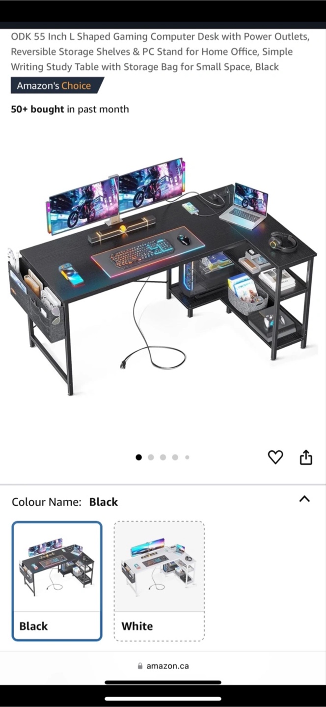 ODK 55 Inch L Shaped Gaming Desk table- Black - photo 2