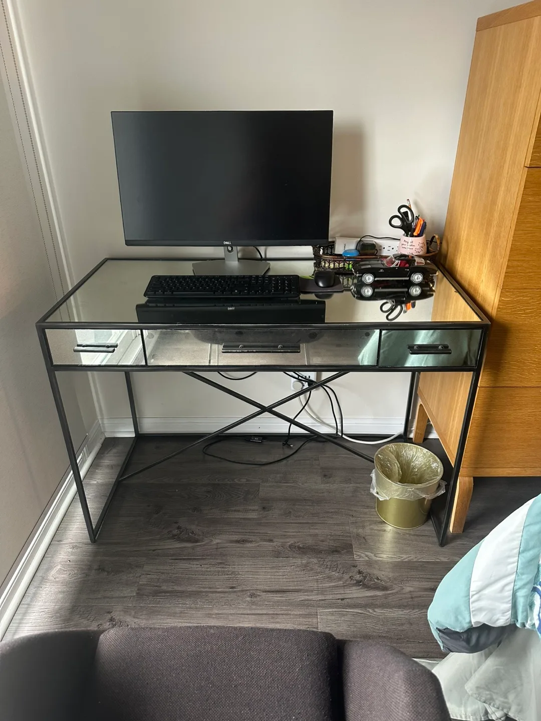 Mirrored Desk with Black Metal Frame thumbnail