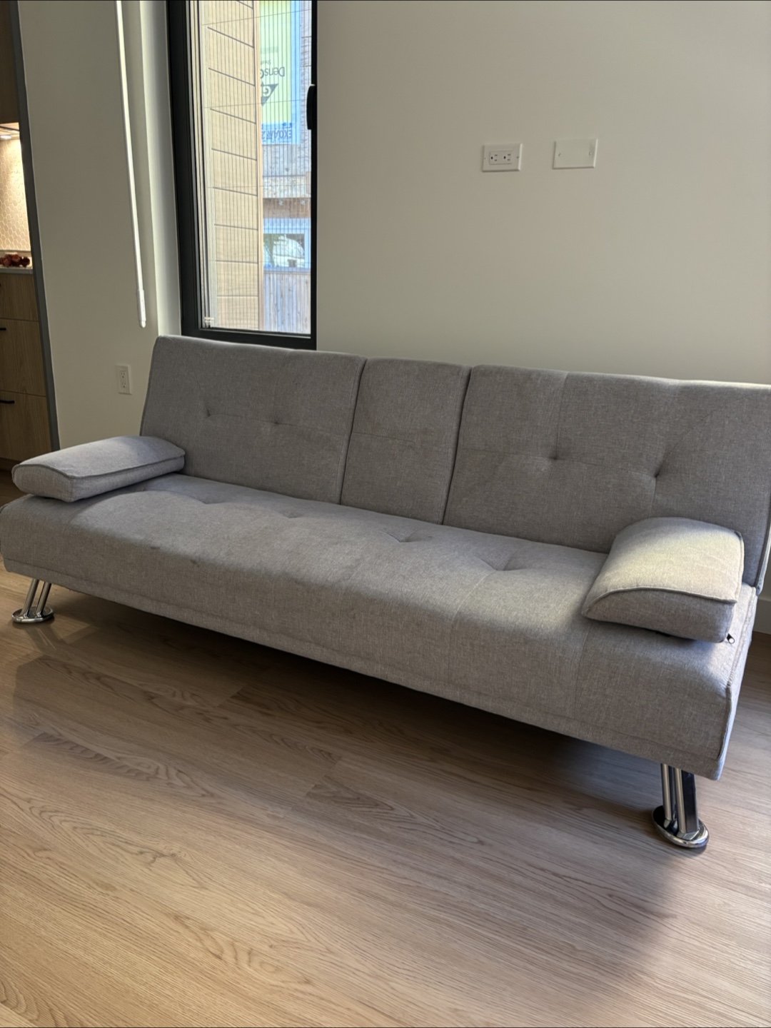 Grey Sofa Bed with Cup Holders