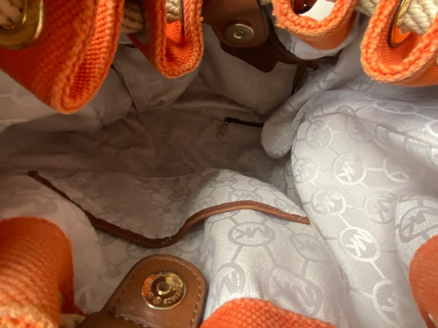 Michael Kors Orange Rope Handle Tote Bag image indicator(7)