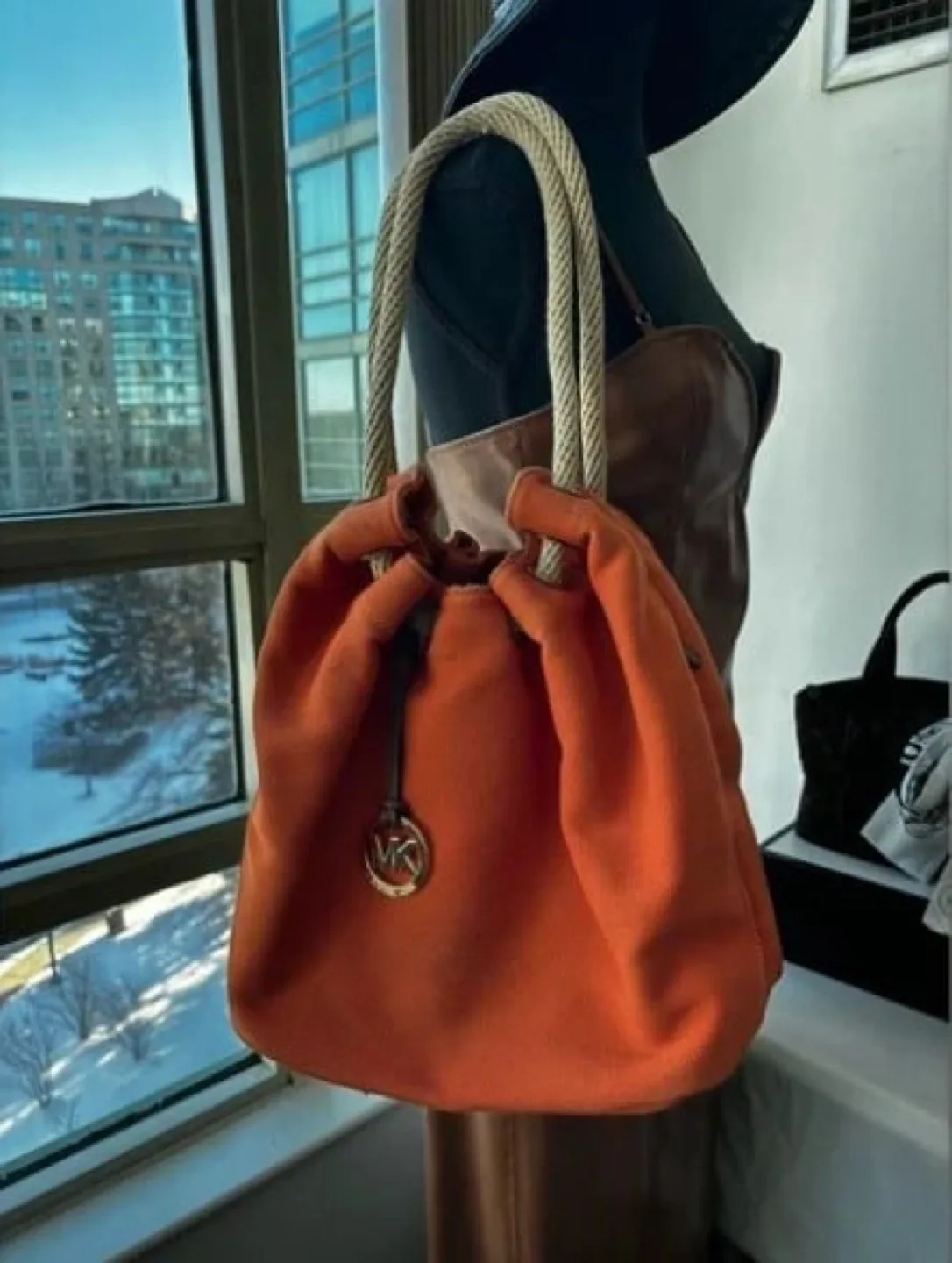 Michael Kors Orange Rope Handle Tote Bag thumbnail