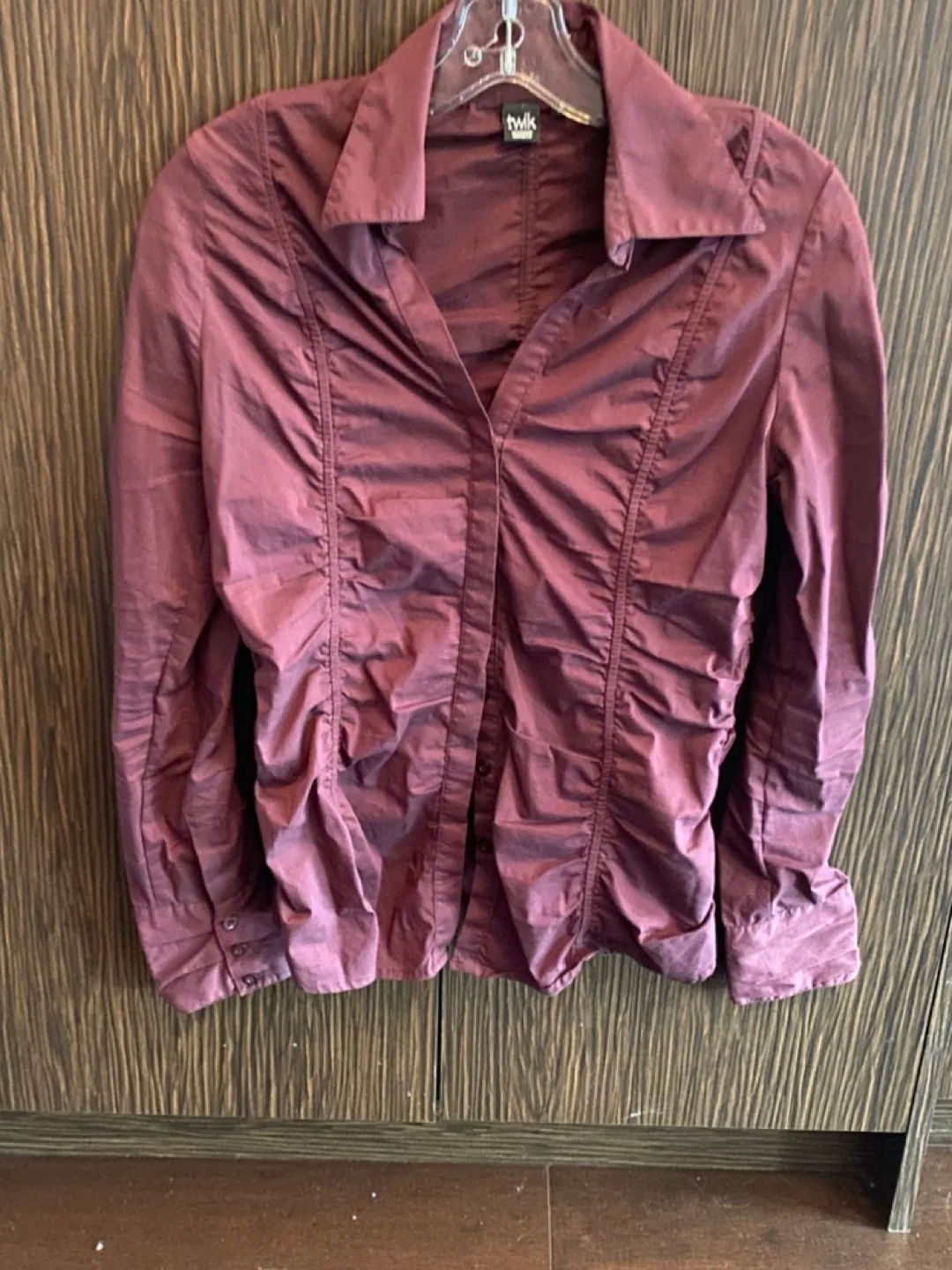 TWIK Maroon Button-Up Shirt With Ruching thumbnail