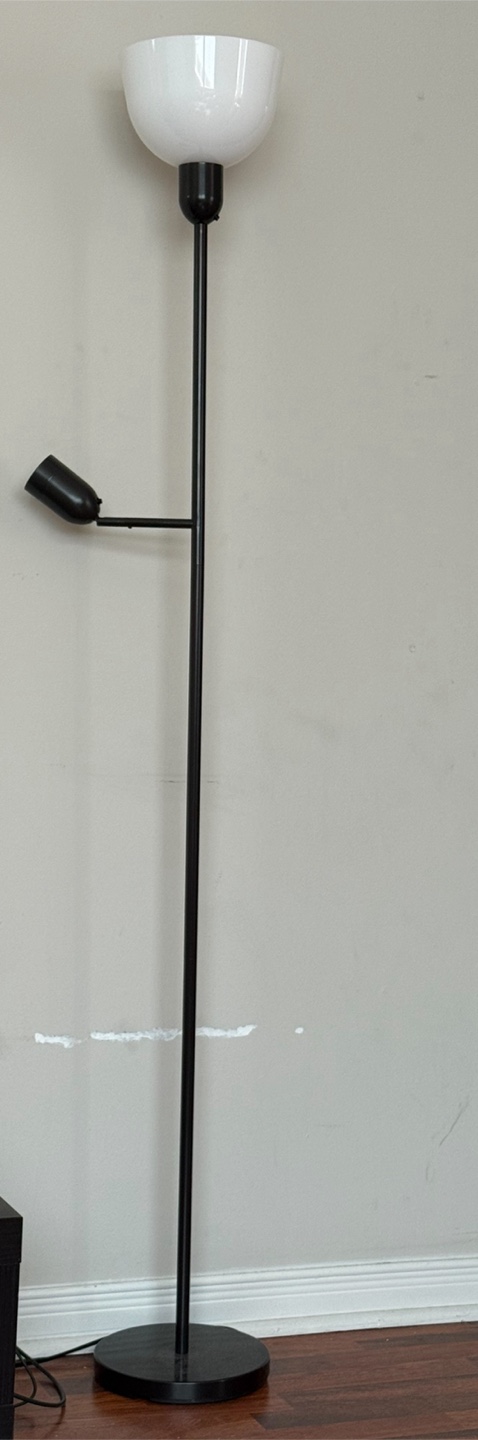 IKEA Pair of Black Arc Floor Lamps with White Shades - photo 3