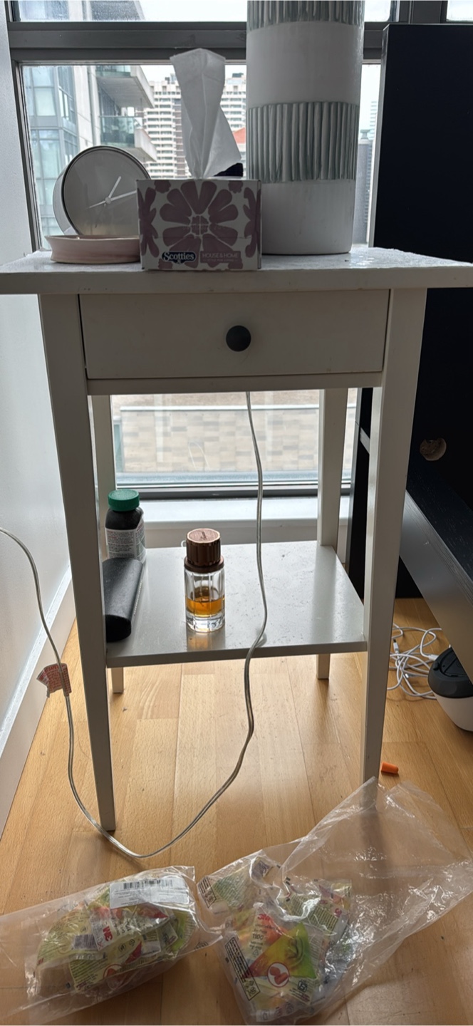 White Nightstand with Drawer and Shelf
