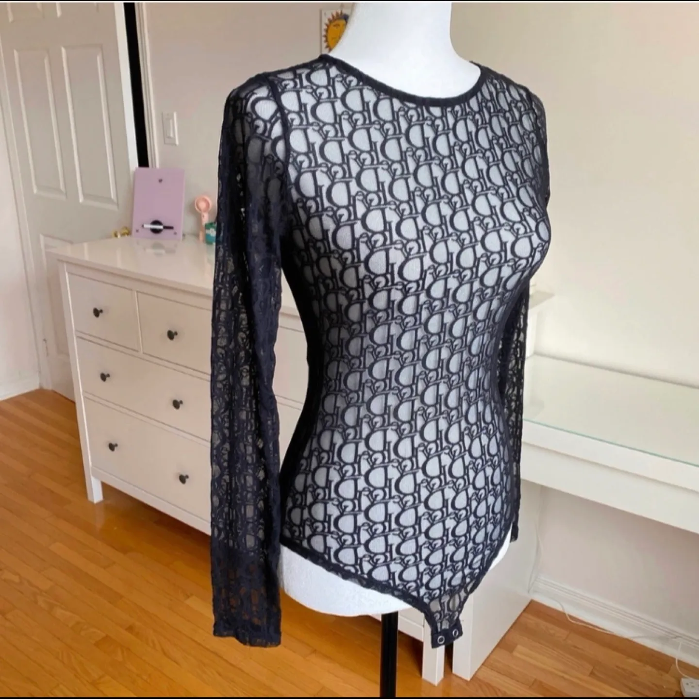 Black sheer long sleeve bodysuit image indicator(2)