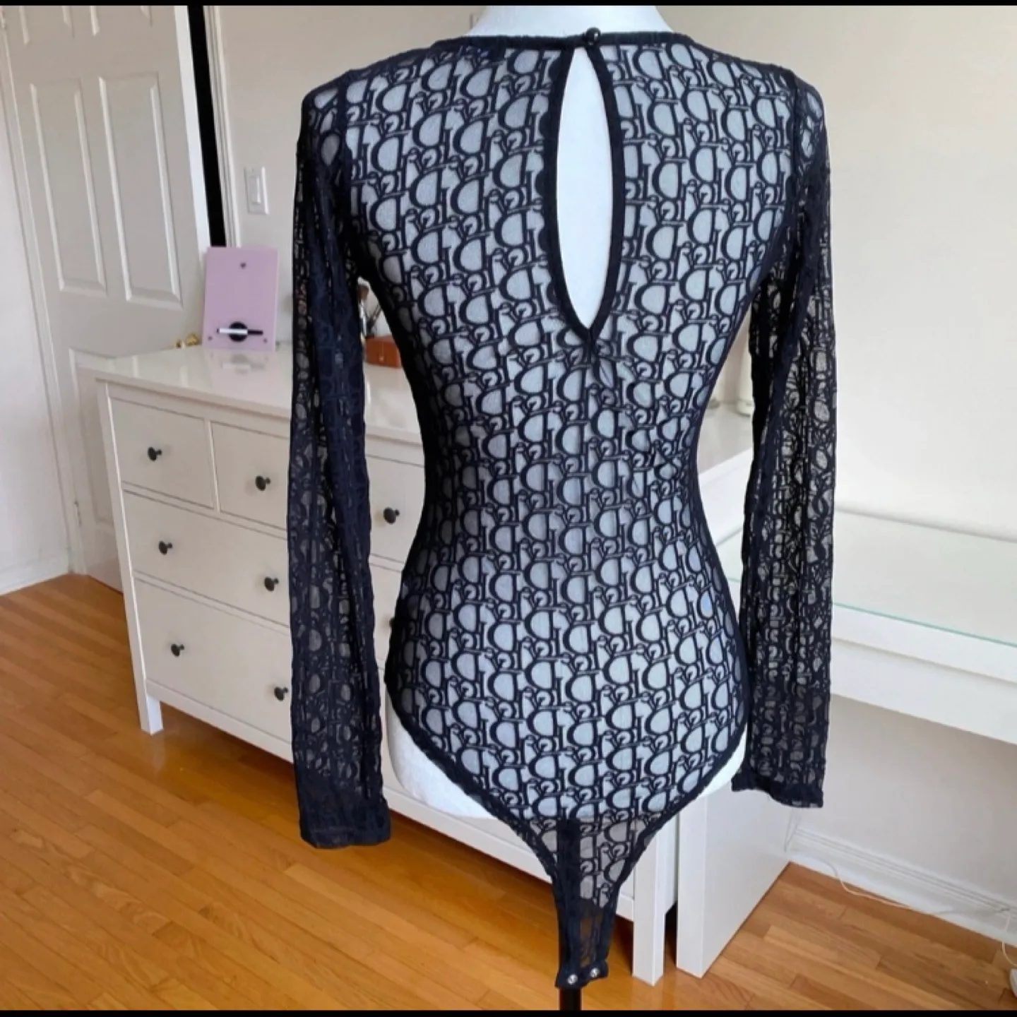 Black sheer long sleeve bodysuit image indicator(3)