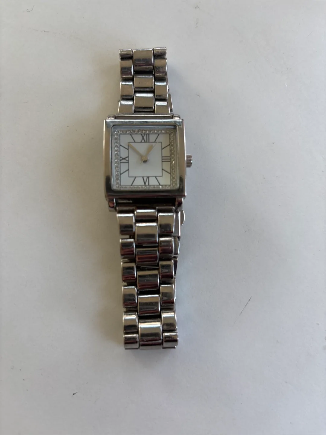 Women's Silver Square Watch with Crystal Accents thumbnail