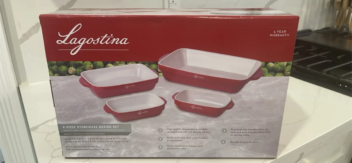 Lagostina 4-Piece Stoneware Bakeware Set, Red thumbnail